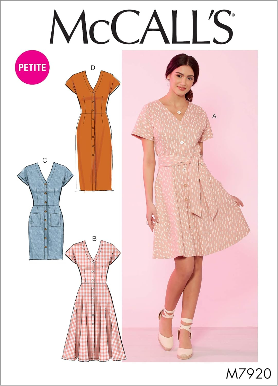 McCall's Patterns McCall's Women's Petite Belt and Button Up Dress, Sizes 6-14 Sewing Pattern, White