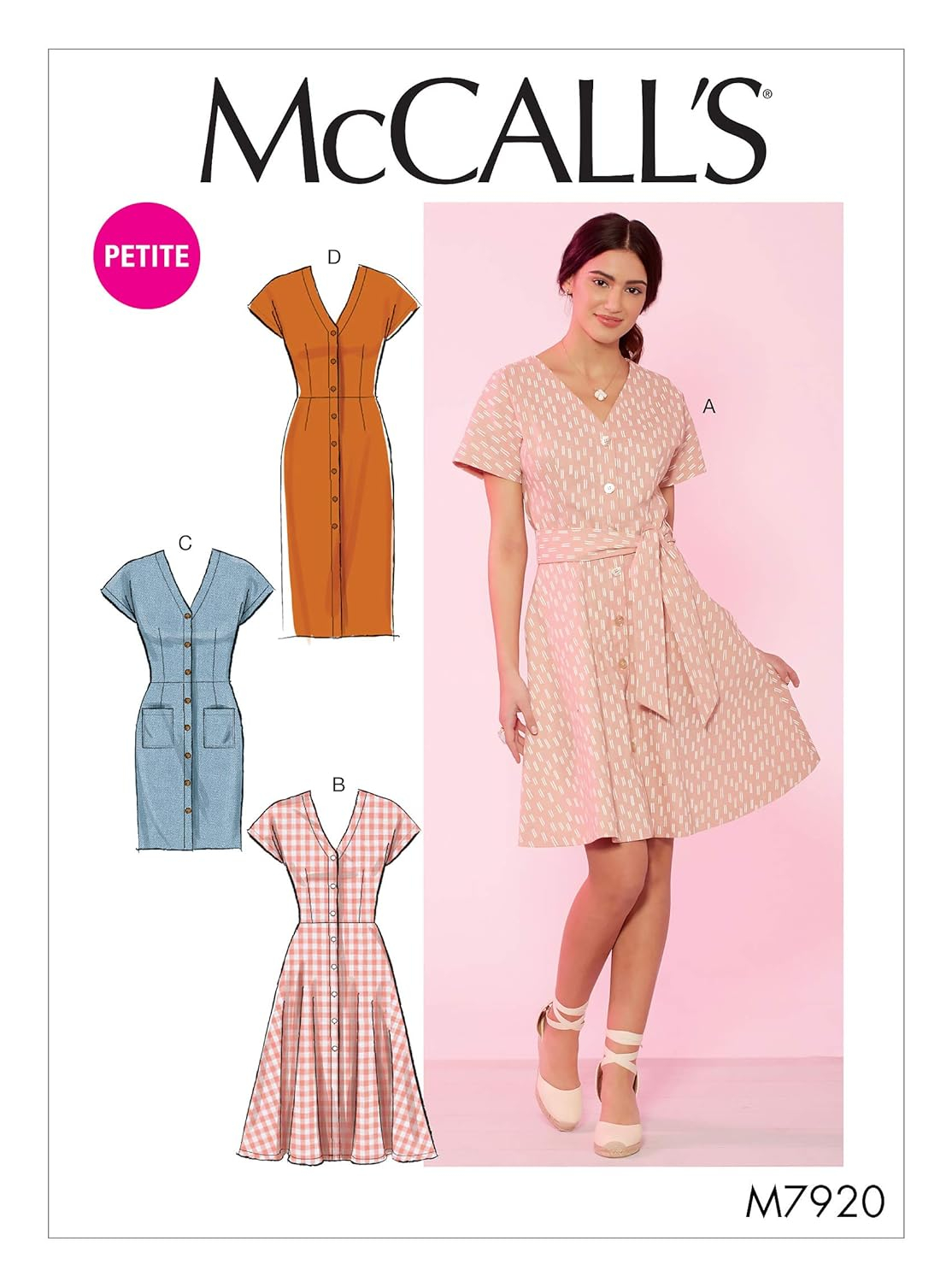 McCall's Patterns McCall's Women's Petite Belt and Button Up Dress, Sizes 6-14 Sewing Pattern, White