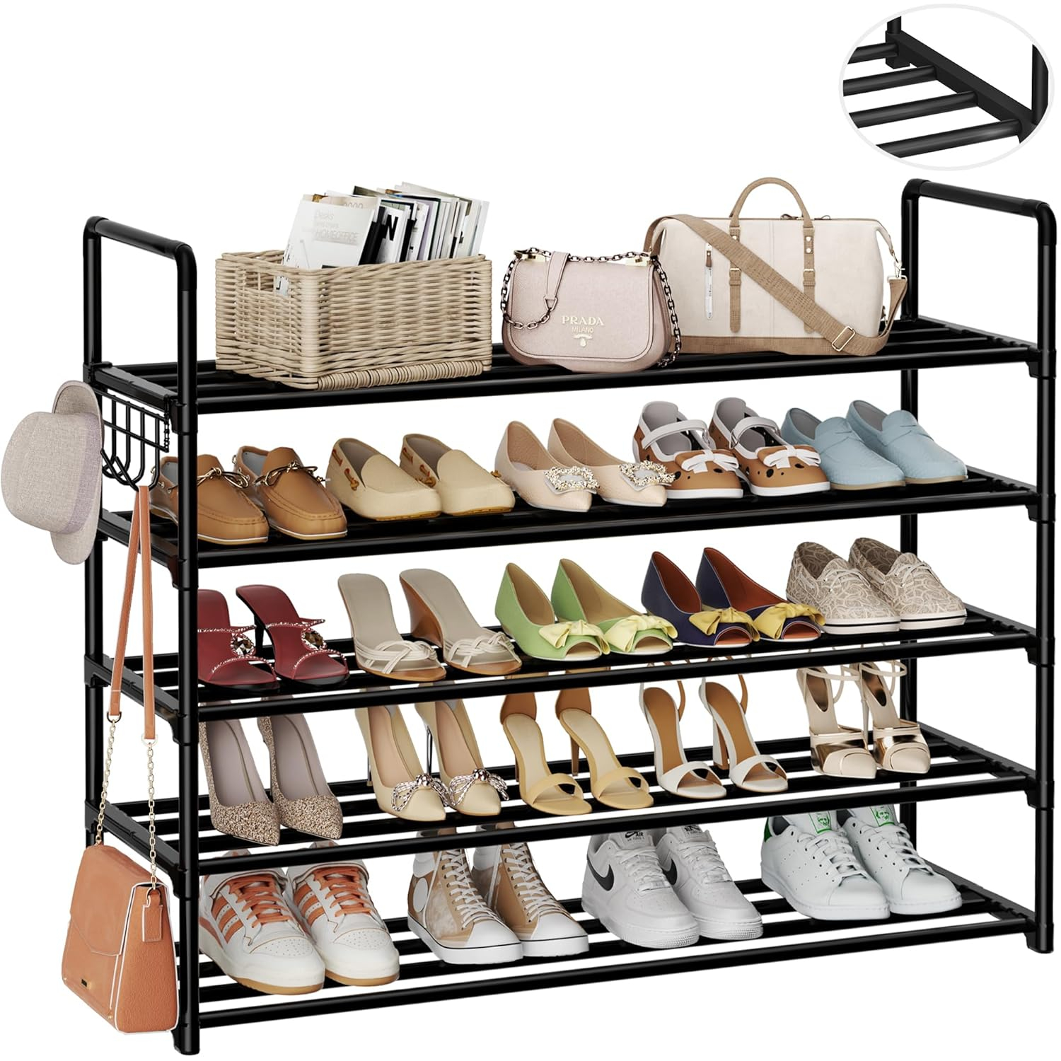 5 Tier Shoe Rack Organizer Storage 25 Pairs Shoes Shelves Space
