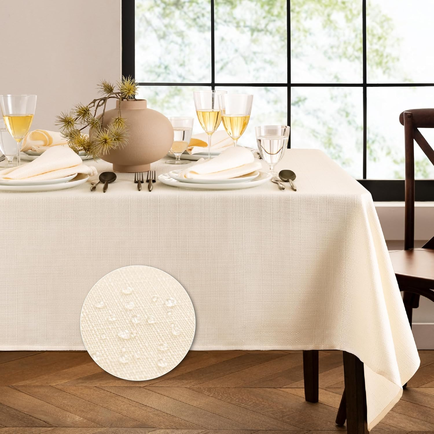 Laurel Solid Texture Water and Stain Resistant Tablecloth - 52" x 70" - Ivory - Elrene Home Fashions