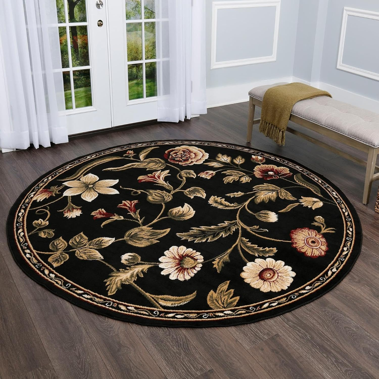 Home Dynamix Optimum Amell Traditional Floral Area Rug, Black/Green, 7'10" Round