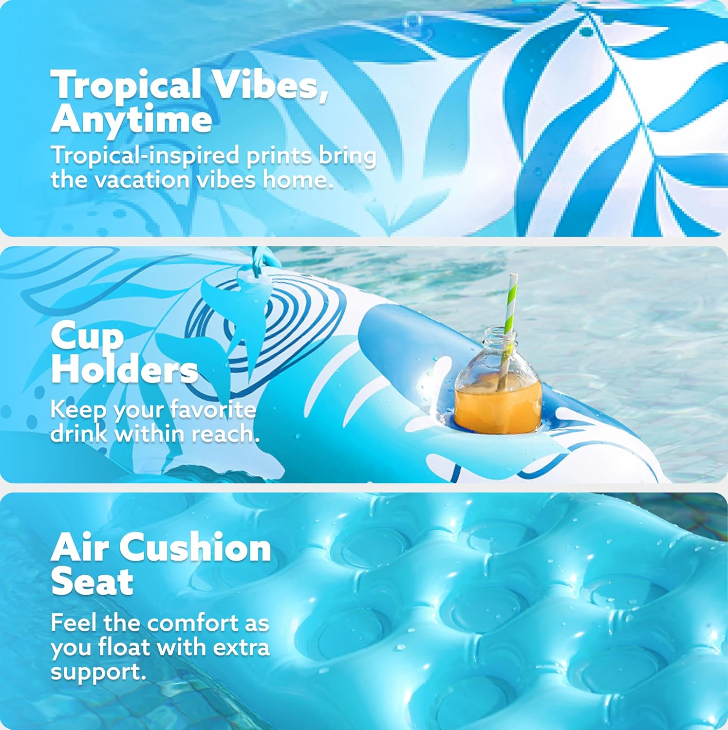 SLOOSH Inflatable Pool Floats Adult,2 Pack Pool Chairs with Cup Holders,Blow up Floats Chair,Hammock Noodle Mat Leaves Design for Relaxing Summer Water Fun Swimming Party Beach