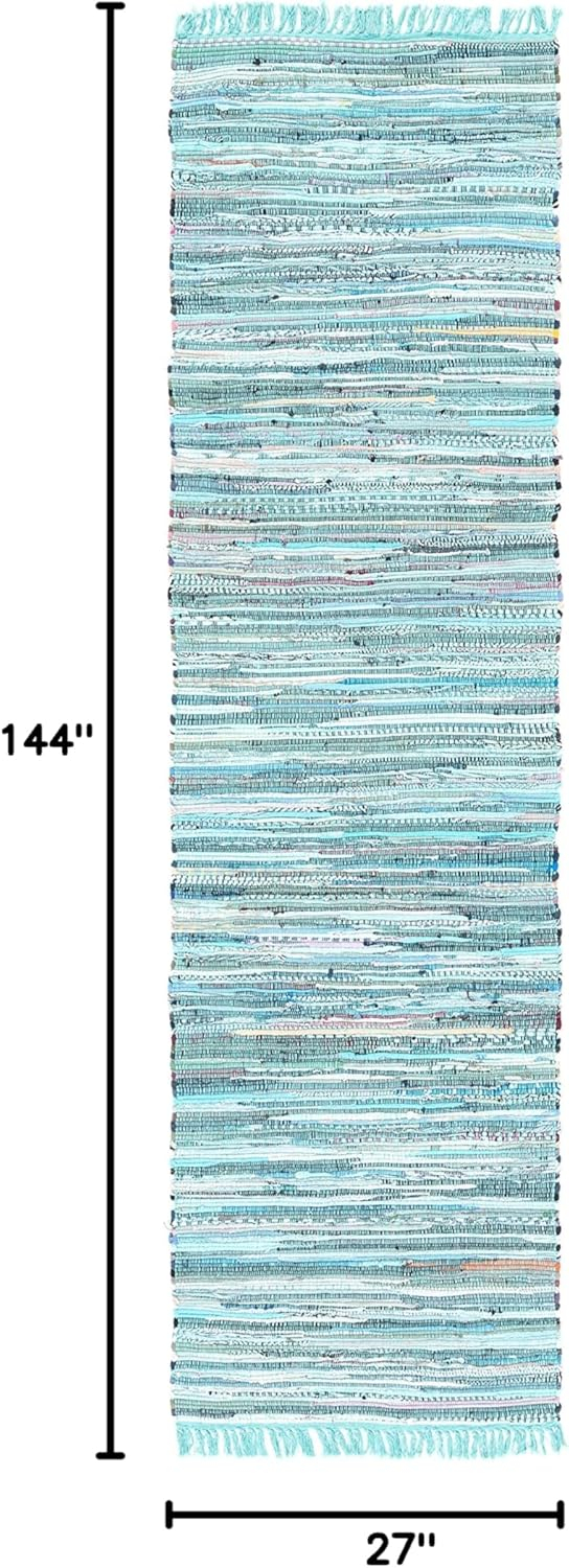 SAFAVIEH Rag Candis Striped Cotton Runner Rug, Turquoise/Multi, 2'3" x 12'