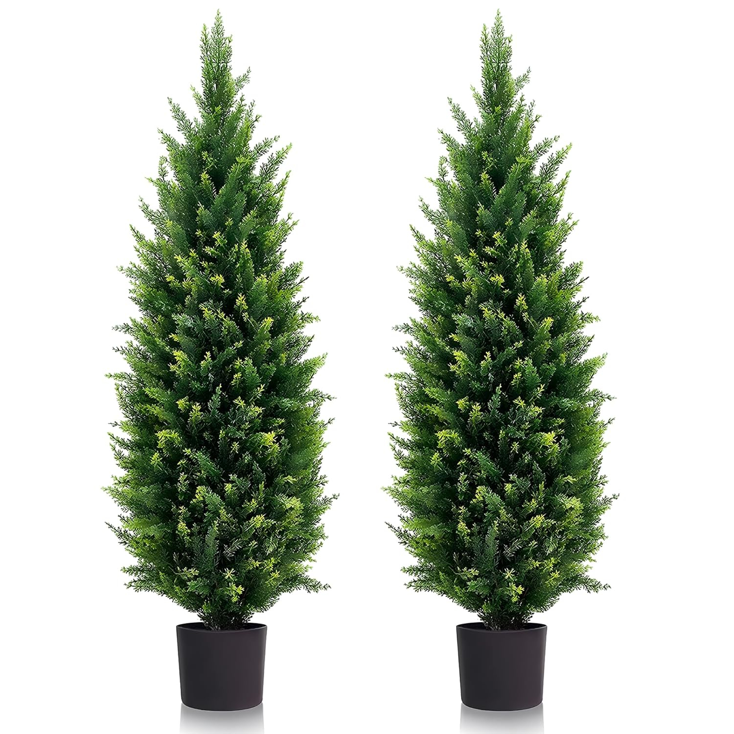 4FT 2-Pack Artificial Cedar Topiary Trees UV Resistant Potted Shrubs Fake Plants, Faux Pine Tree Plant for Home Office Garden Front Porch Patio Indoor Outdoor Party Wedding  Decor