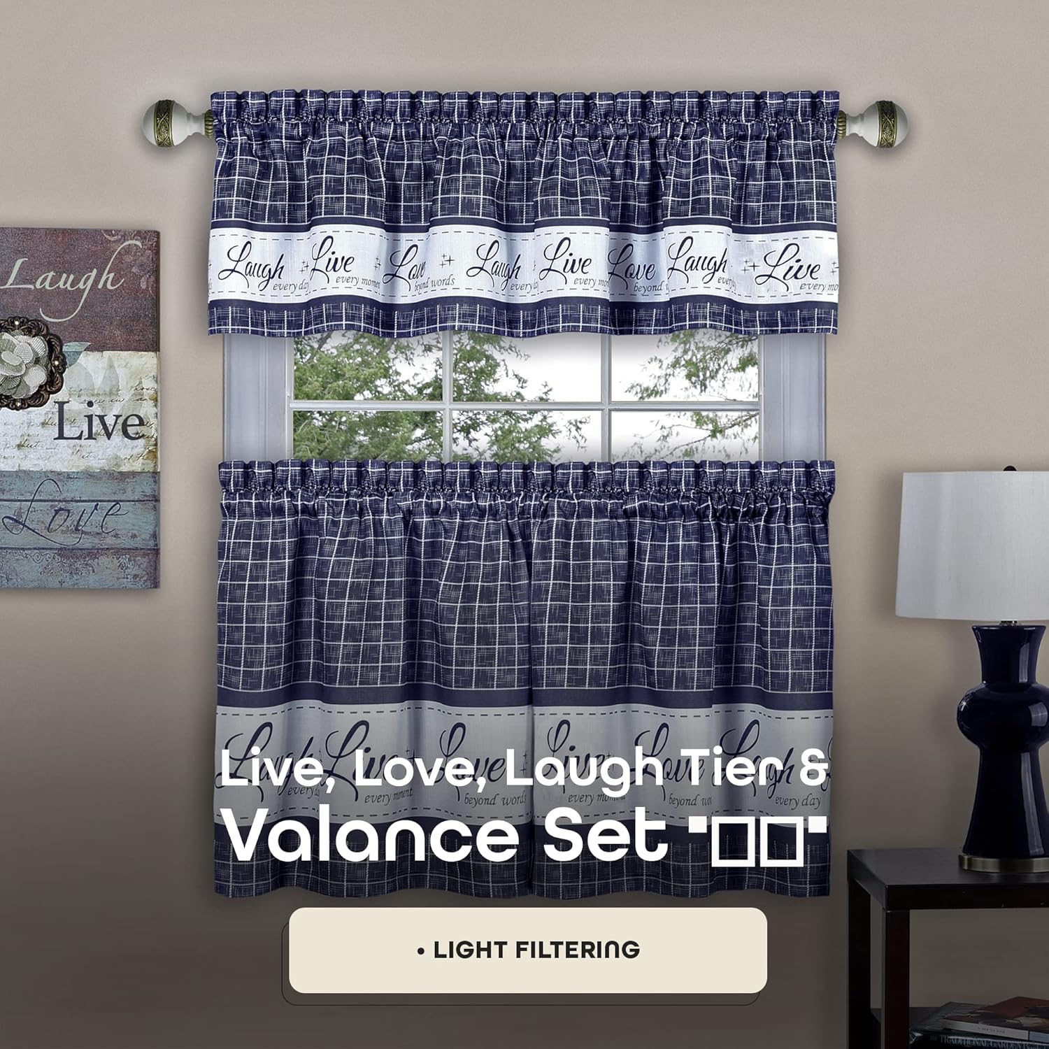 Achim Live, Love, Laugh Window Curtain Tier Pair and Valance Set