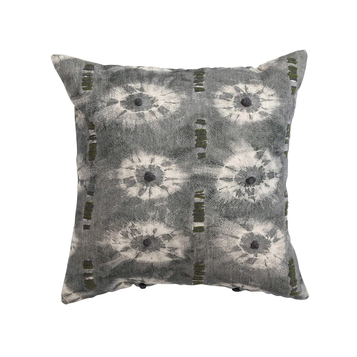 Creative Co-Op Linen Printed Hand-Embroidery and Chambray Back, Multicolor Pillow Covers, 18" L x 18" W x 0" H