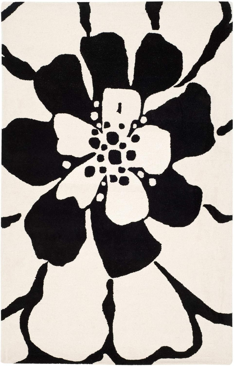 SAFAVIEH Soho Kelly Floral Wool Area Rug, Black/White, 3'6" x 5'6"