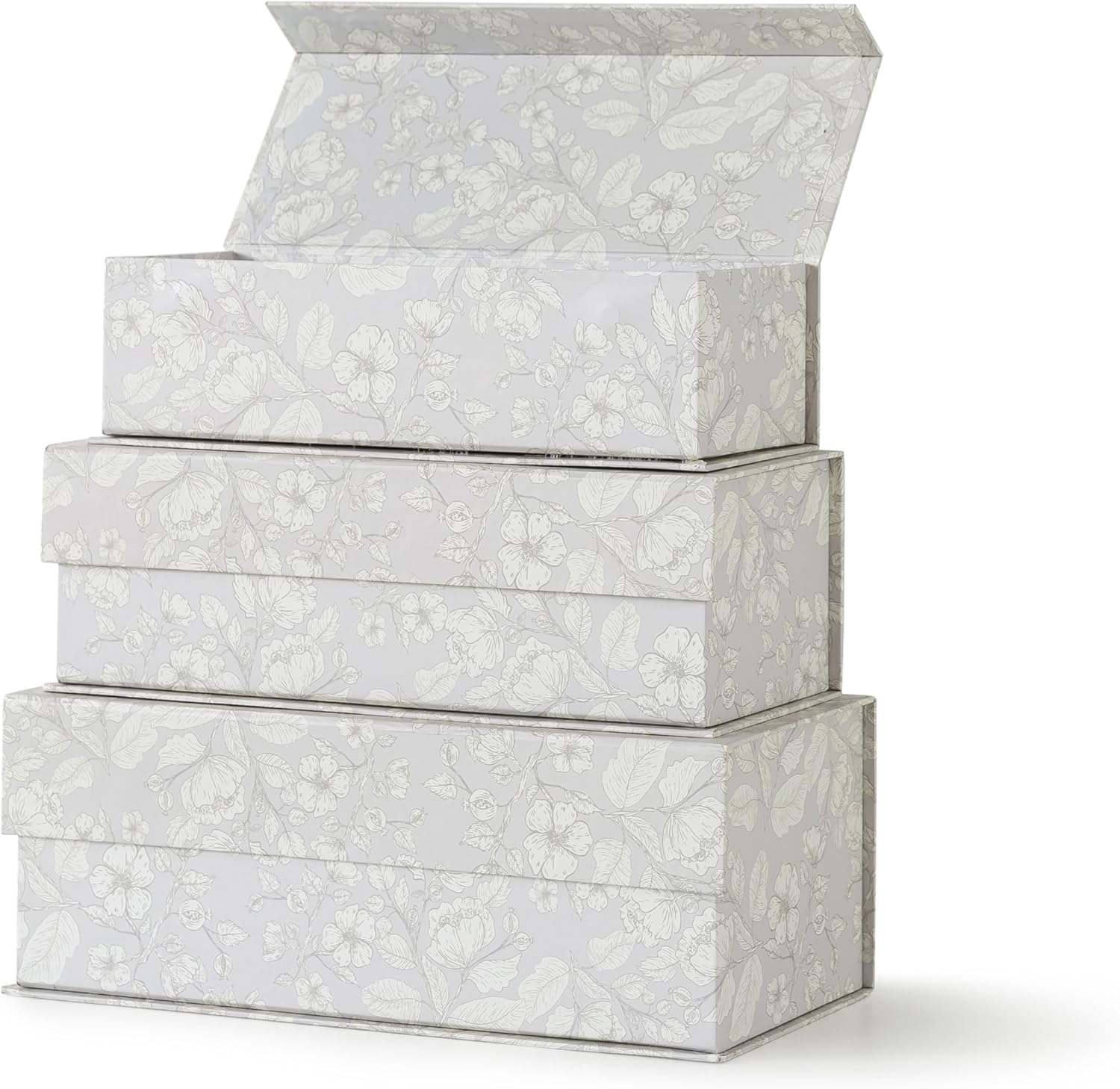 Soul & Lane Decorative Storage Boxes with Lids, Set of 3 Memory Keepsake Boxes with Magnetic Closure, Cardboard Storage for Photos, Documents, Gifts, Home Decor, Subtle Bloom
