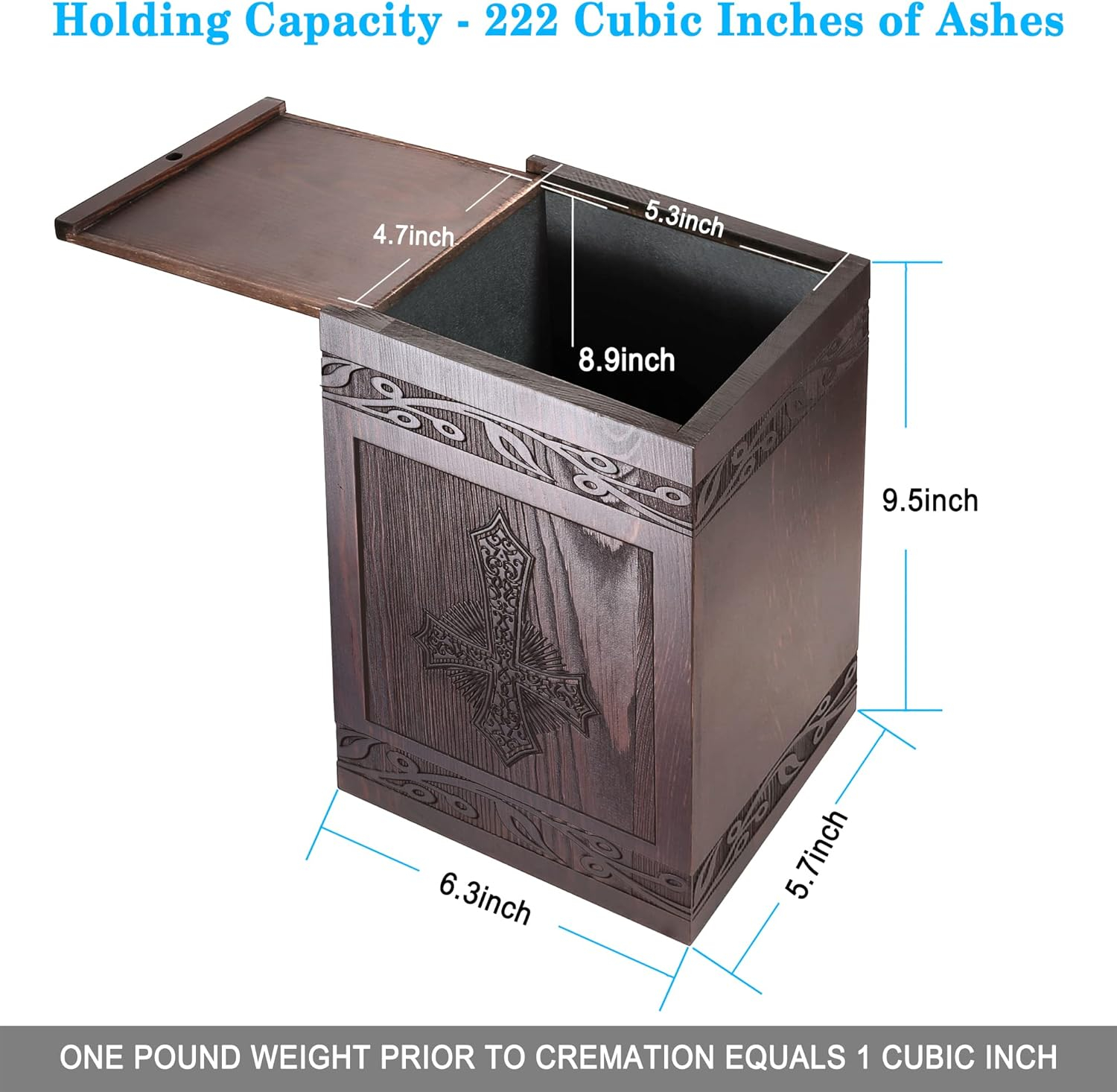 Cremation Urns for Human Ashes Adult Male Female, Wooden Carved Cross Urns Box and Casket for Ashes Men Women Child, Pets Cat Dog Urn, Burial Funeral Memorial Urns for Ashes, Holds 222 Cubic Inch