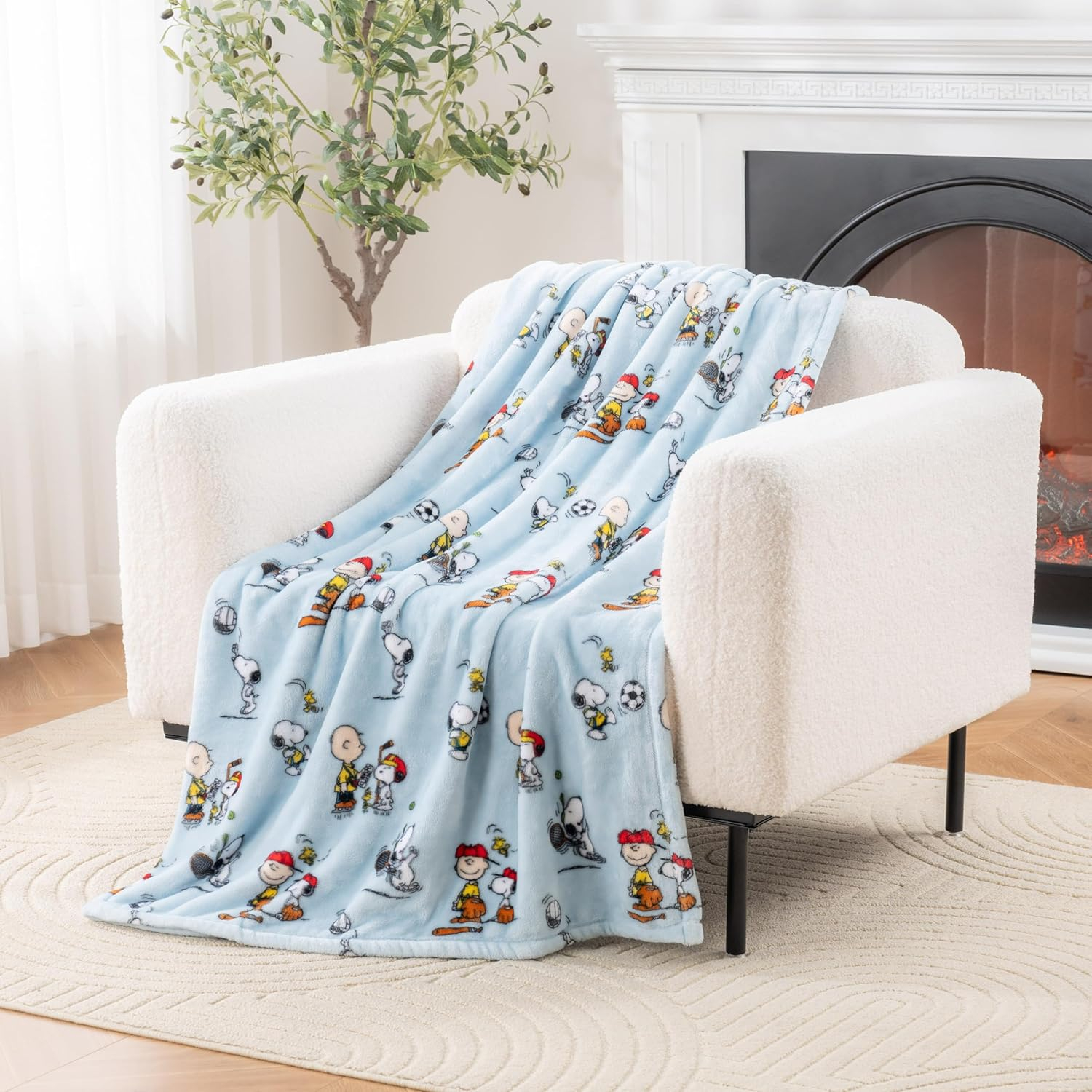 Berkshire Blanket Peanuts® VelvetLoft® Cute Character Snoopy Plush Throw Blanket,Snoopy The Athlete Closed in Blue,Throw 55 in x 70 in (Official Peanuts® Product)