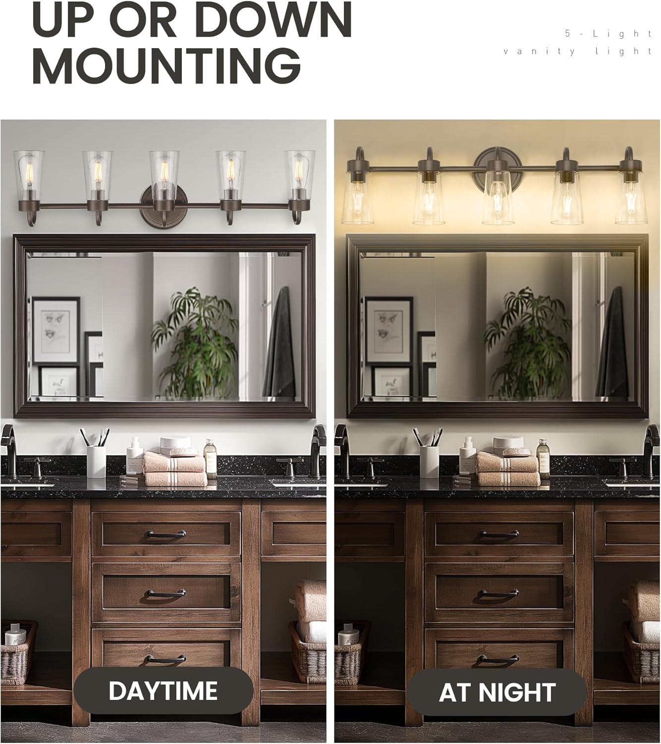 zeyu 33" 5-Light Bathroom Vanity Light, Farmhouse Bathroom Lighting Fixture, Oil Rubbed Bronze Finish with Clear Glass, ZTH108B-5W ORB