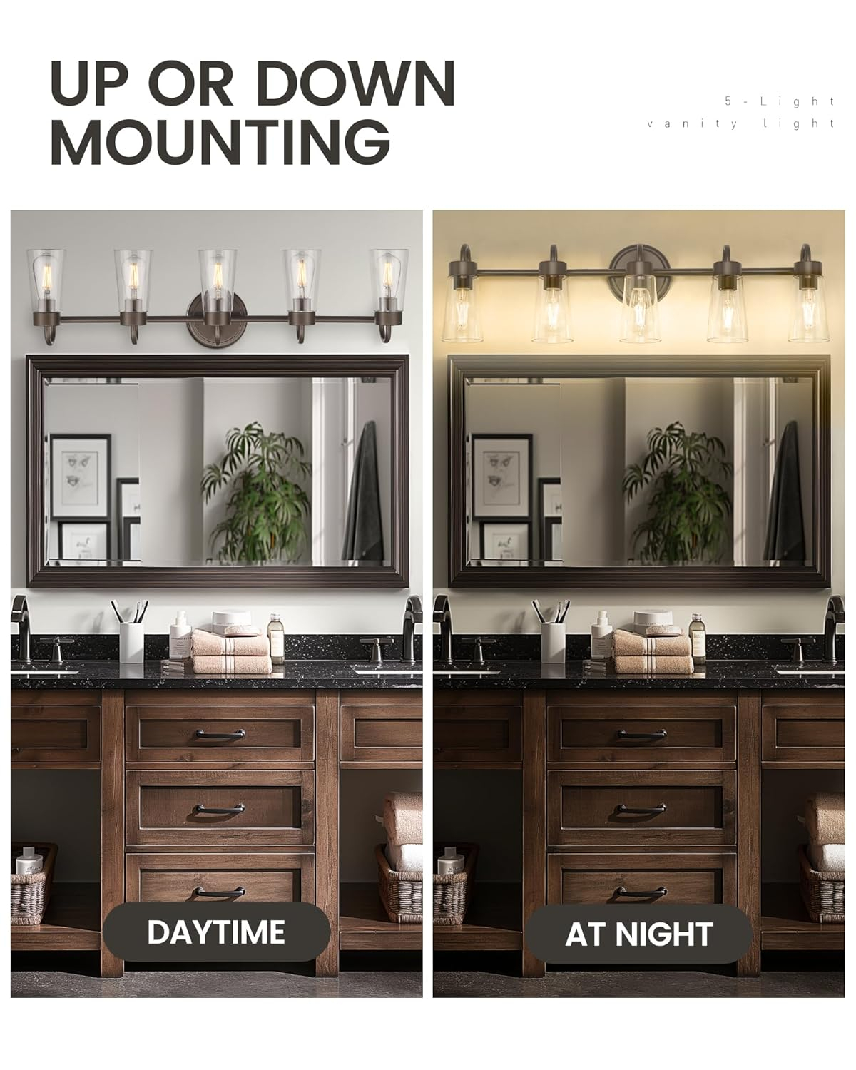 zeyu 33" 5-Light Bathroom Vanity Light, Farmhouse Bathroom Lighting Fixture, Oil Rubbed Bronze Finish with Clear Glass, ZTH108B-5W ORB