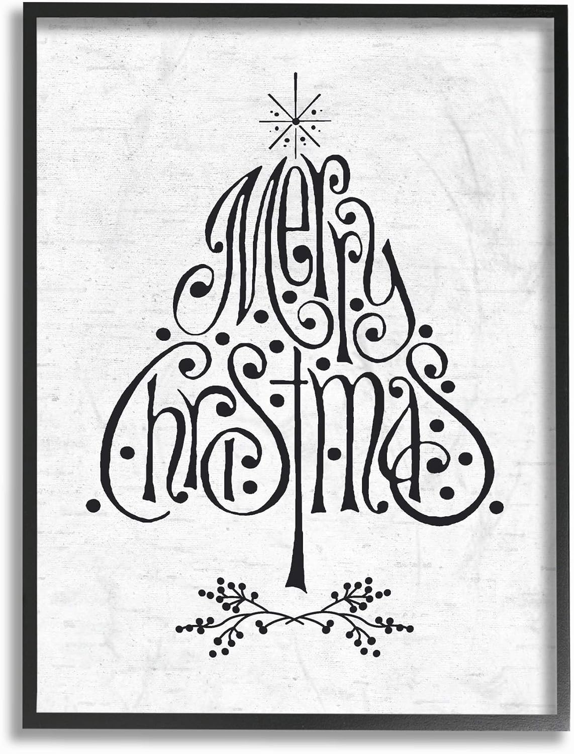 The Stupell Home Decor Collection Holiday Merry Christmas Black and White Typography Tree Oversized Framed Giclee Texturized Art, 16 x 1.5 x 20
