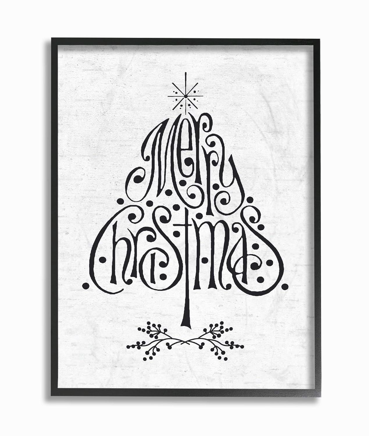 The Stupell Home Decor Collection Holiday Merry Christmas Black and White Typography Tree Oversized Framed Giclee Texturized Art, 16 x 1.5 x 20