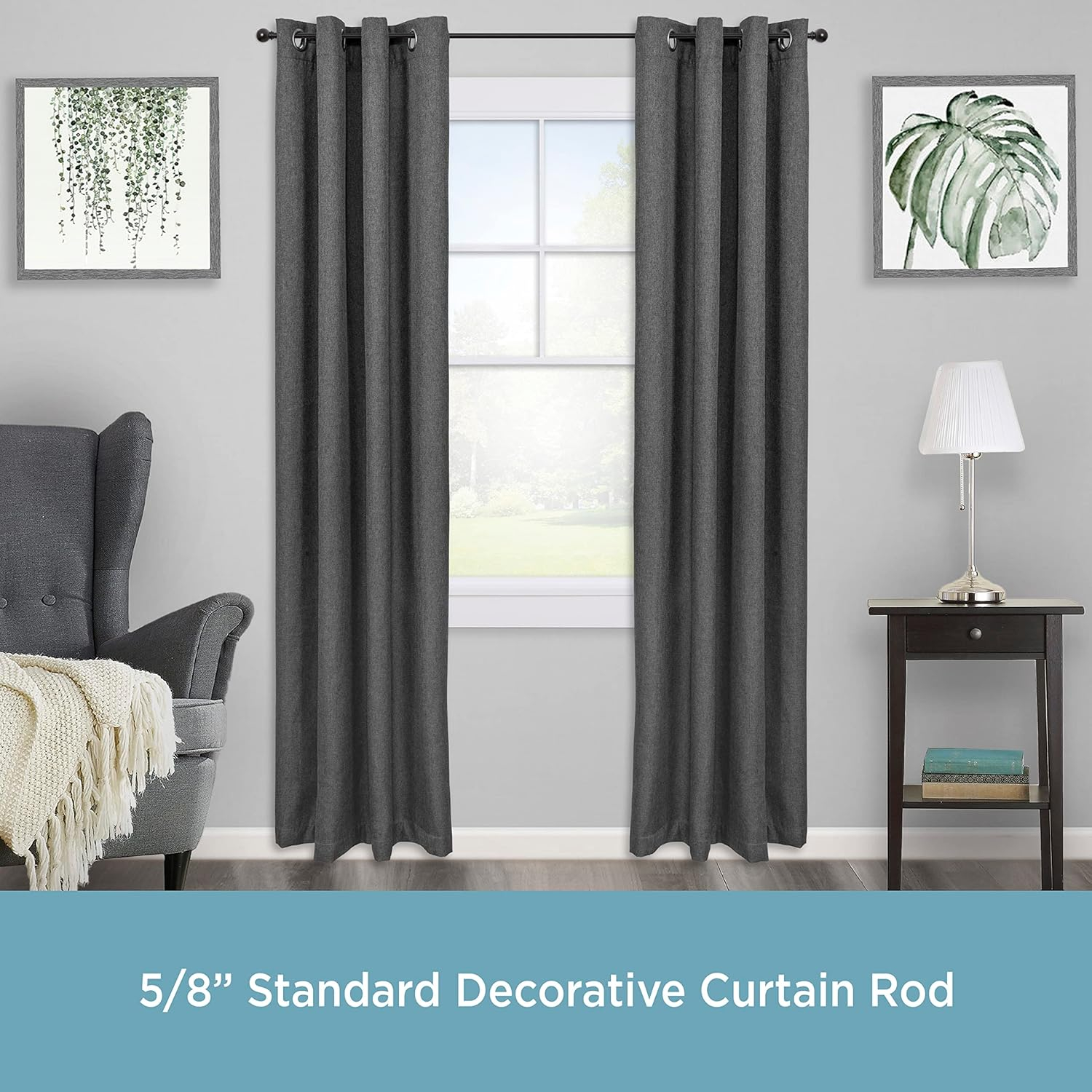 Kenney Chelsea 5/8" Matte Black Single Curtain Rod, 28-48", Black