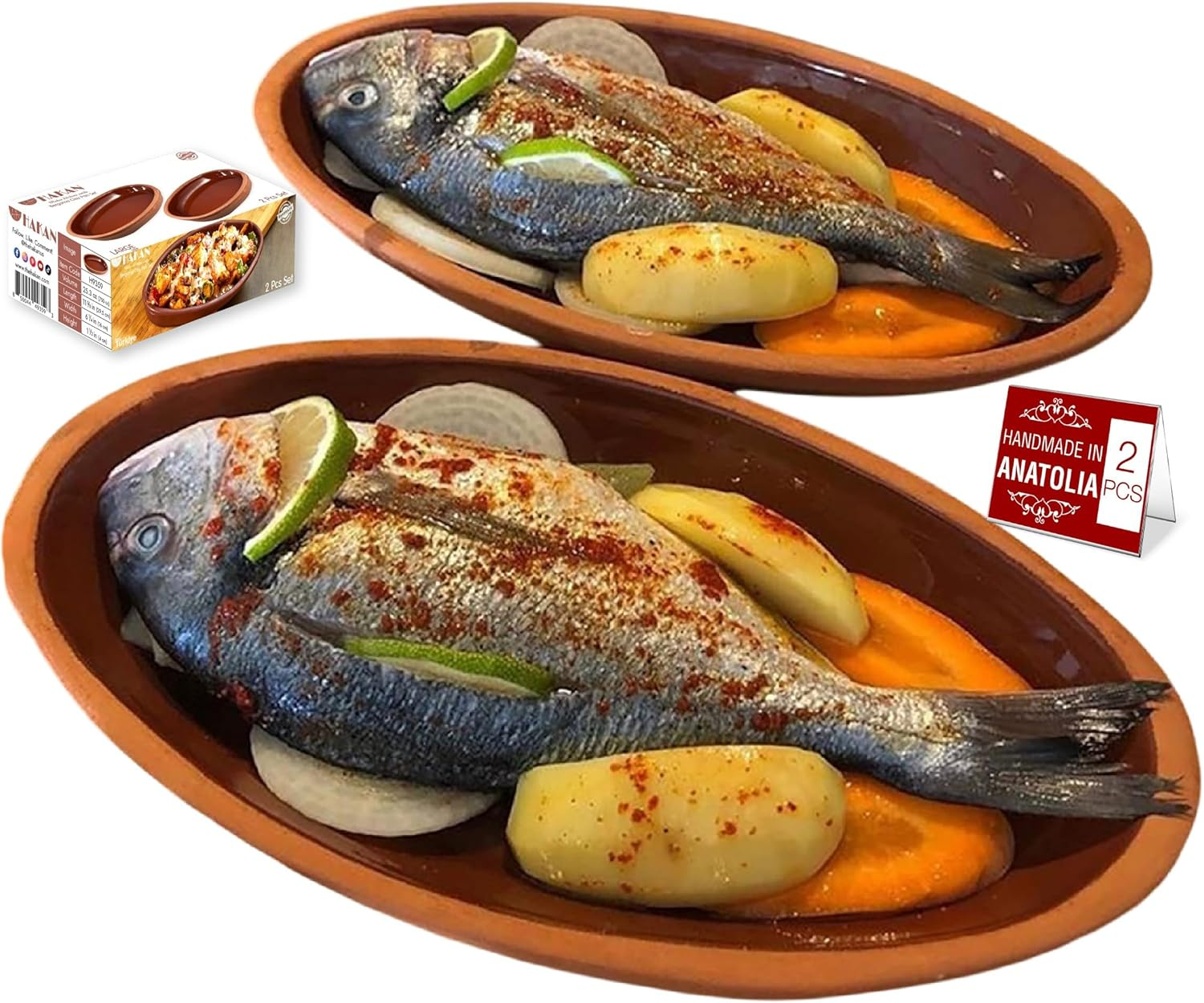 Cooking Clay Pan Set of 2, Terracota Portuguese Roaster, Large, 11.3 in