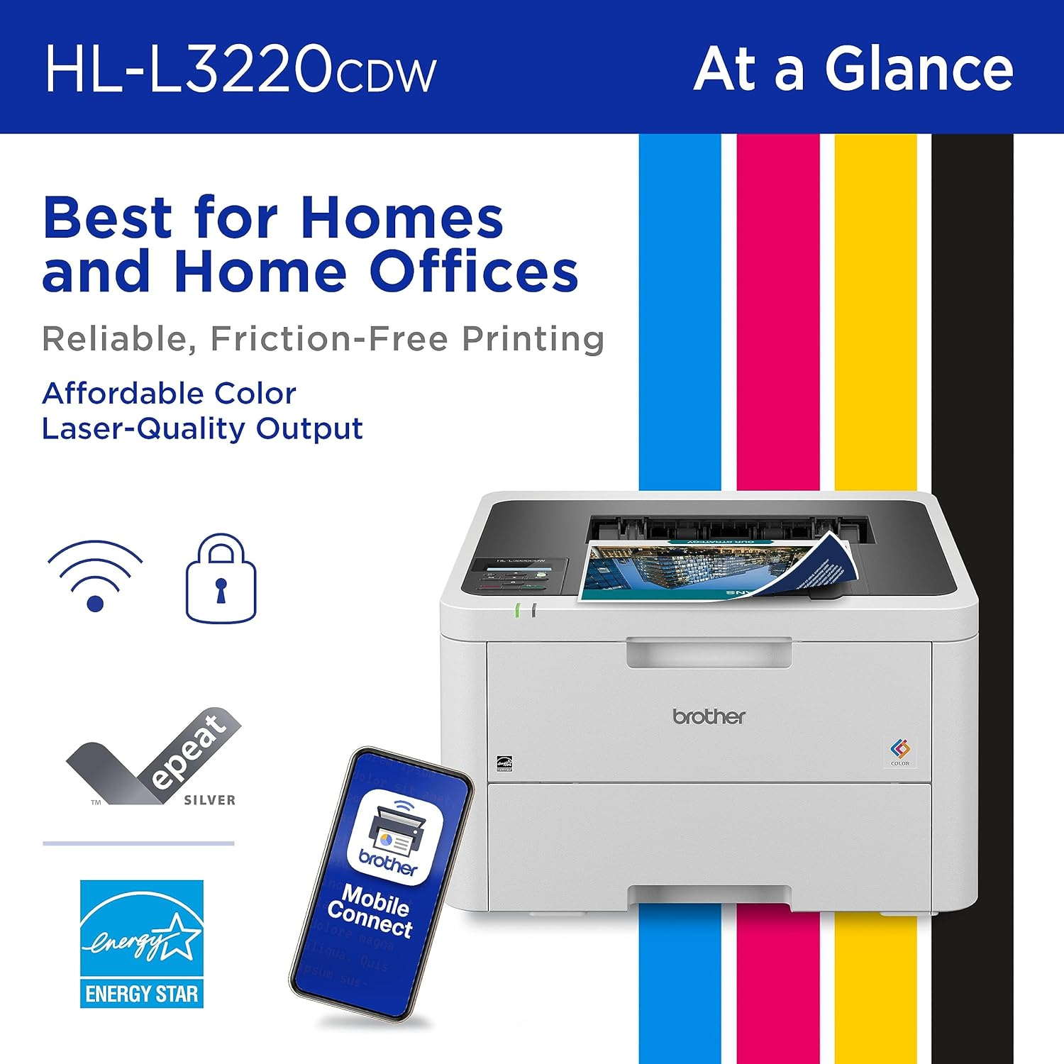Brother HL-L3220CDW Wireless Compact Digital Color Printer with Laser Quality Output, Duplex and Mobile Device Printing