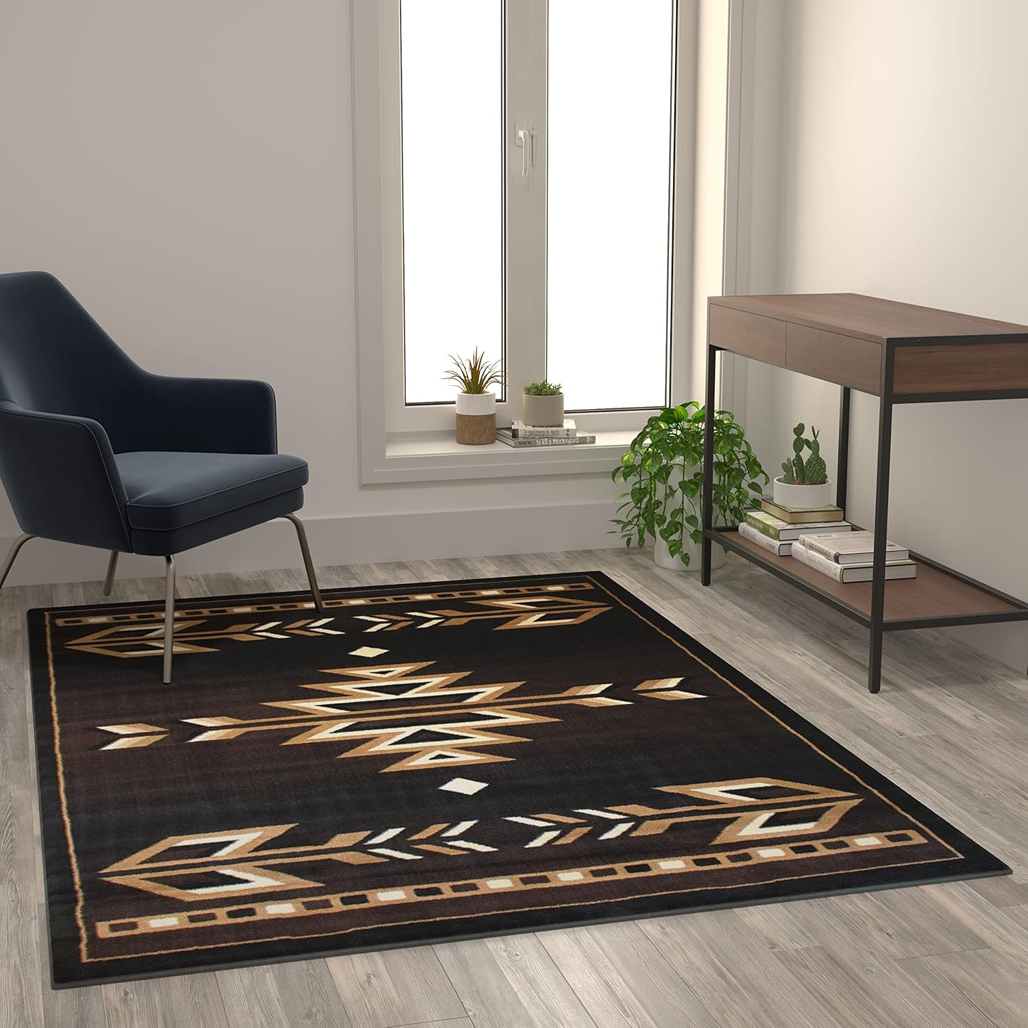 Flash Furniture Amado Rectangular Southwestern Black, Beige, Brown Area Rug, 5' x 7'