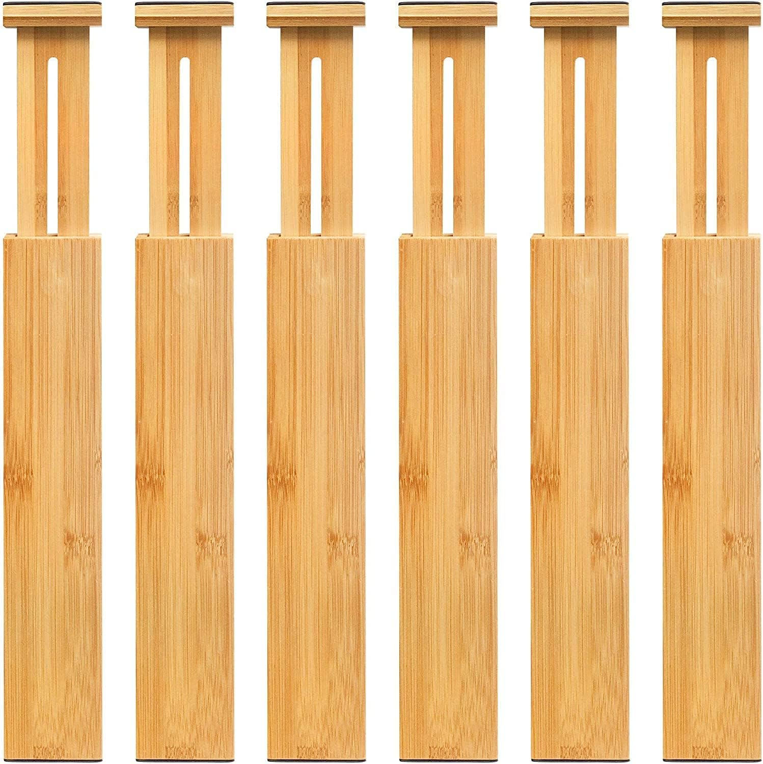 VaeFae 6-Pack Bamboo Drawer Dividers (Fits 15"-18" Drawer Inner Dimensions), Adjustable Expandable Organizer, Multi-Functional for Kitchen, Bedroom, Office & Bathroom