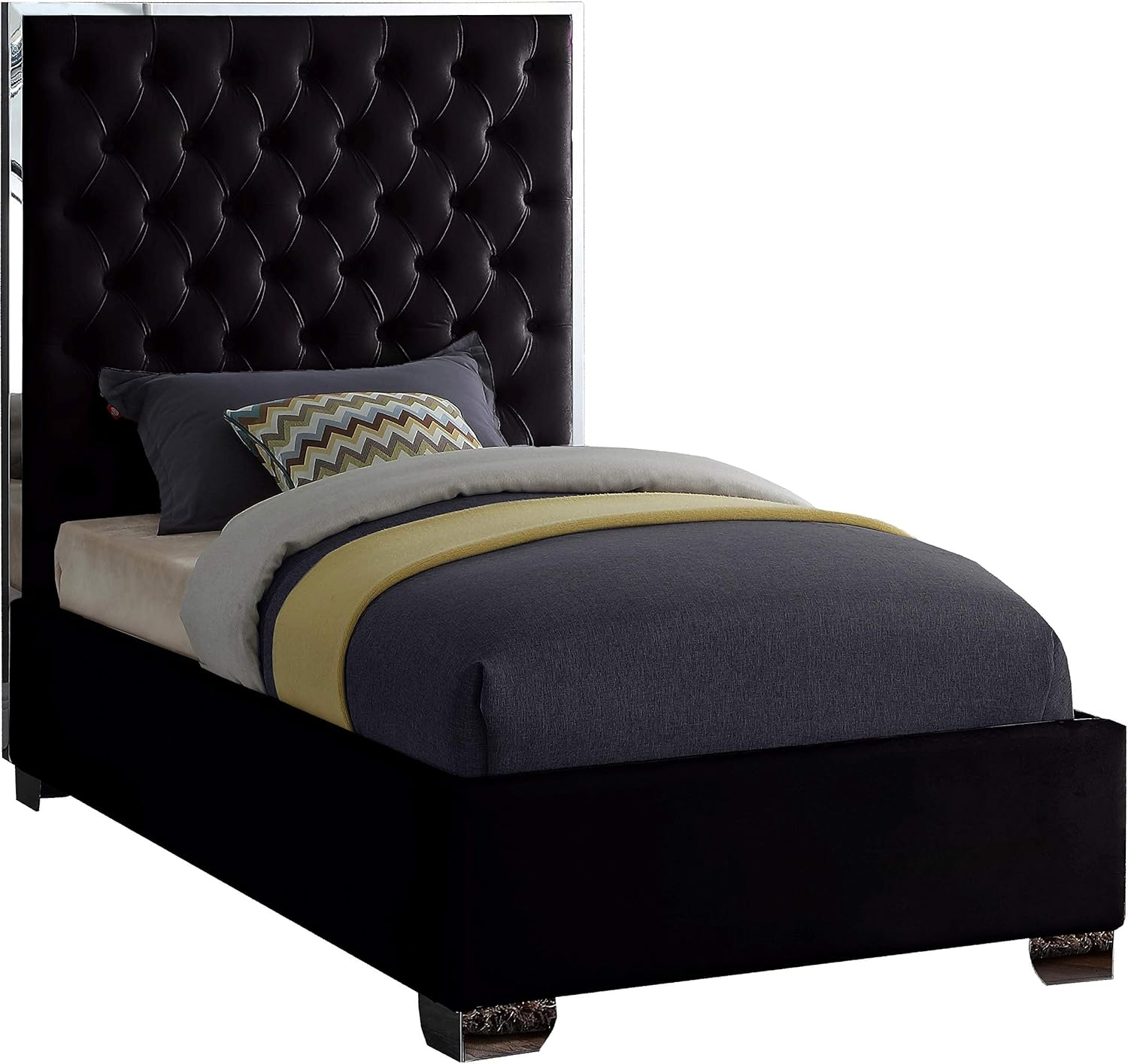 Meridian Furniture Lexi Solid Wood and Velvet Twin Bed in Black