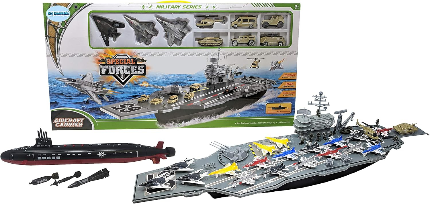 Aircraft Carrier Toy Army Men with Cargo Plane Warplanes Fighter Jets Military Vehicles
