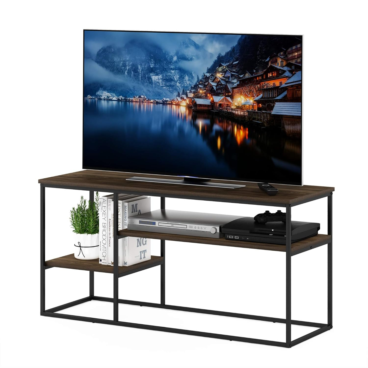 Furinno Moretti Modern Lifestyle TV Stand for TV up to 50 Inch, Columbia Walnut