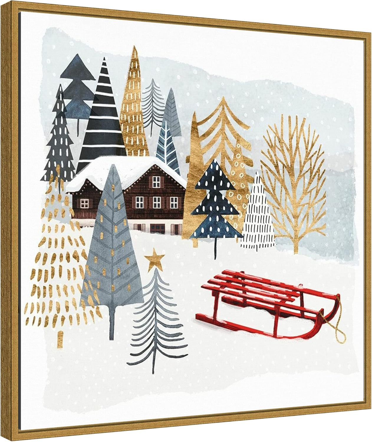 Amanti Art Christmas Chalet II Framed Canvas Wall Art Print