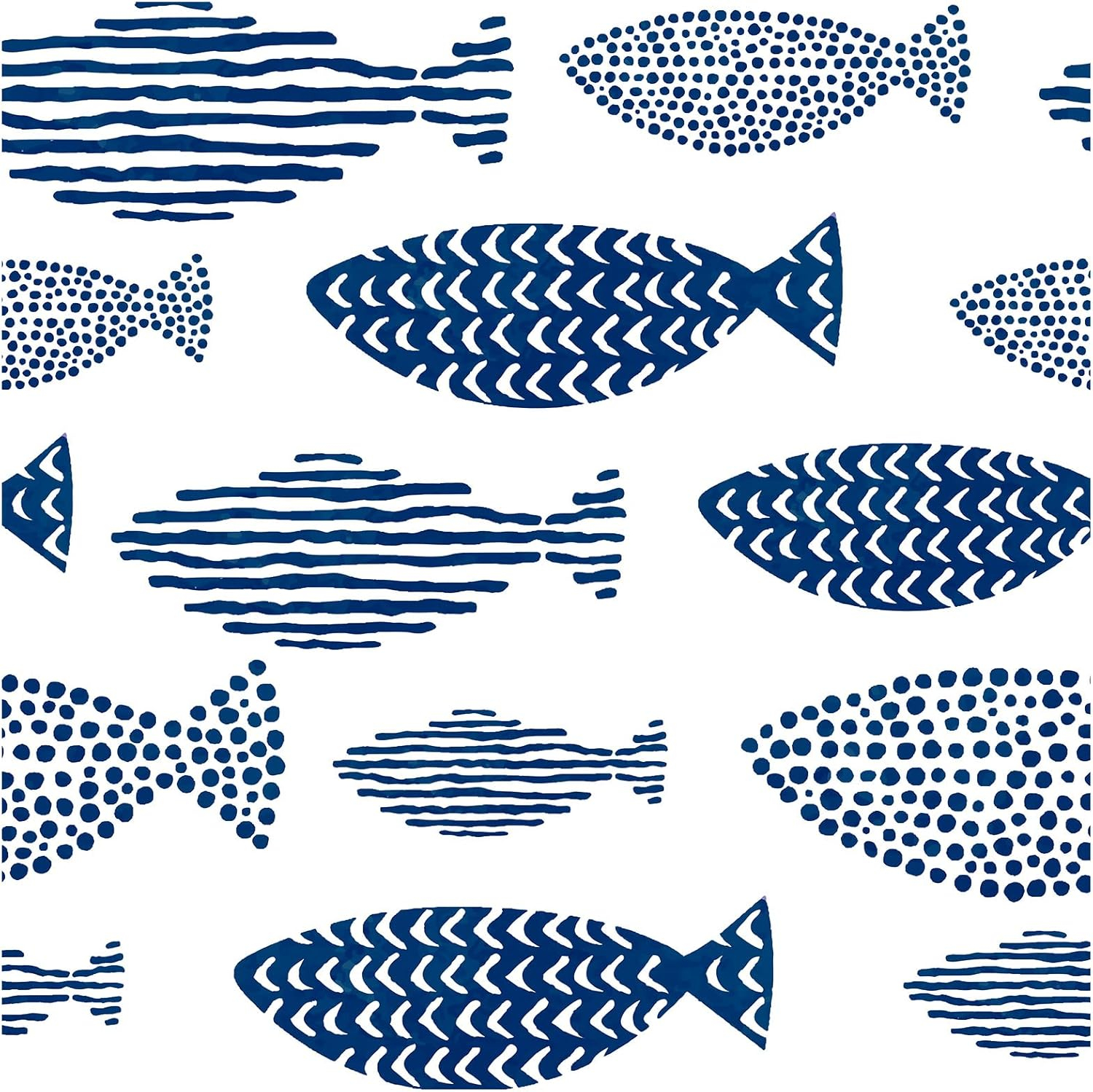 HAOKHOME Peel and Stick Wallpaper Coastal Fish Abstract Underwater World Trellis Navy Blue Removable Contact Paper for Home Bathroom Decorations 17.7in x 32.8ft