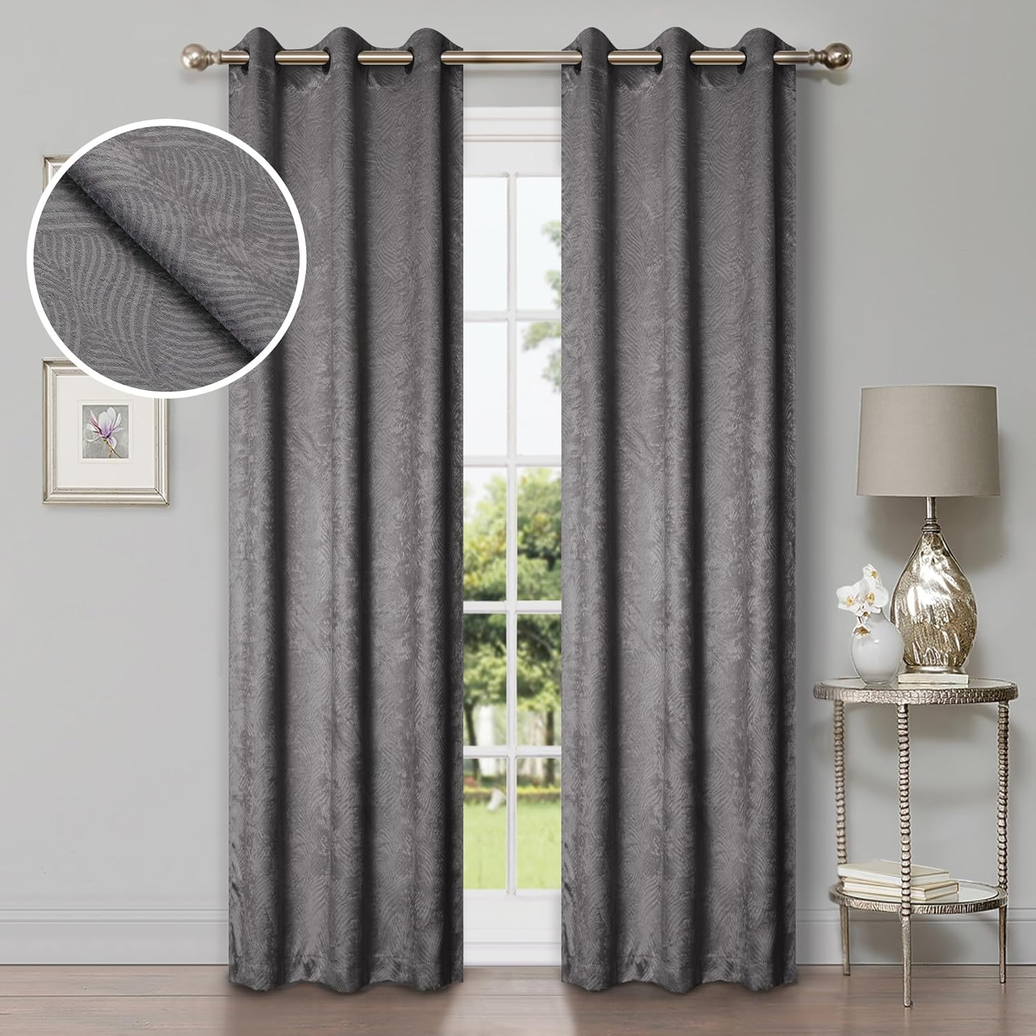 Superior Waverly Blackout Curtains, Rod Pocket, Set of 2, 42" x 96", Silver