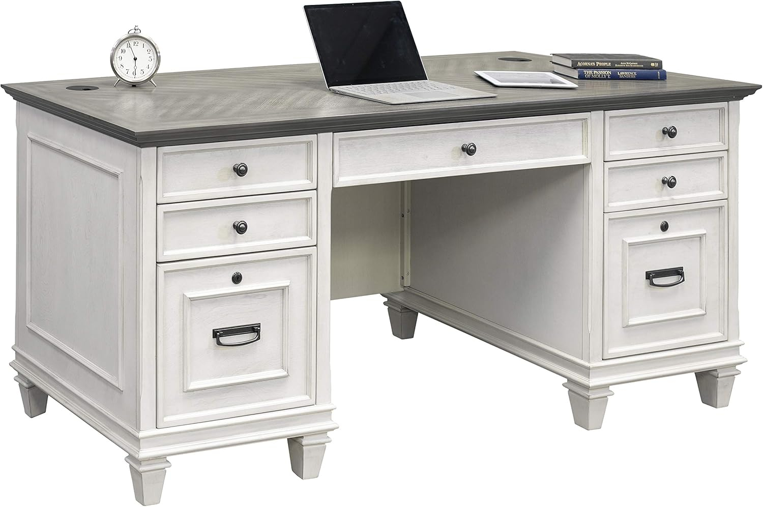Hartford Executive Home Office Desk with Hutch, Black and Brown