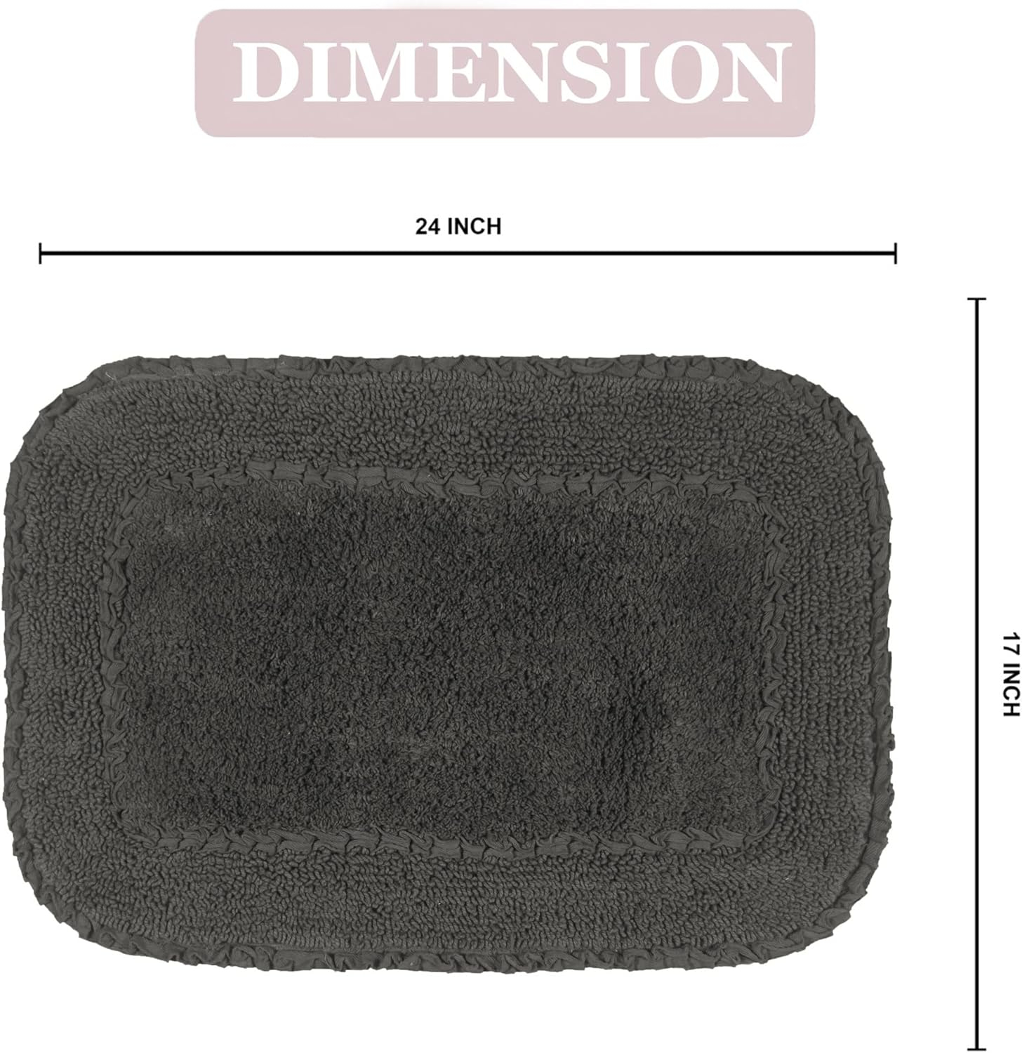 Home Weavers Casual Elegance Bath Mat 100% Cotton Bathroom Rugs Set, Washable Rug, Extra Soft and Absorbent bath Rug, Kitchen Mat, Bath Mat Set, Bath Floor Mat Reversible, 17"x24" Rectangle, Gray