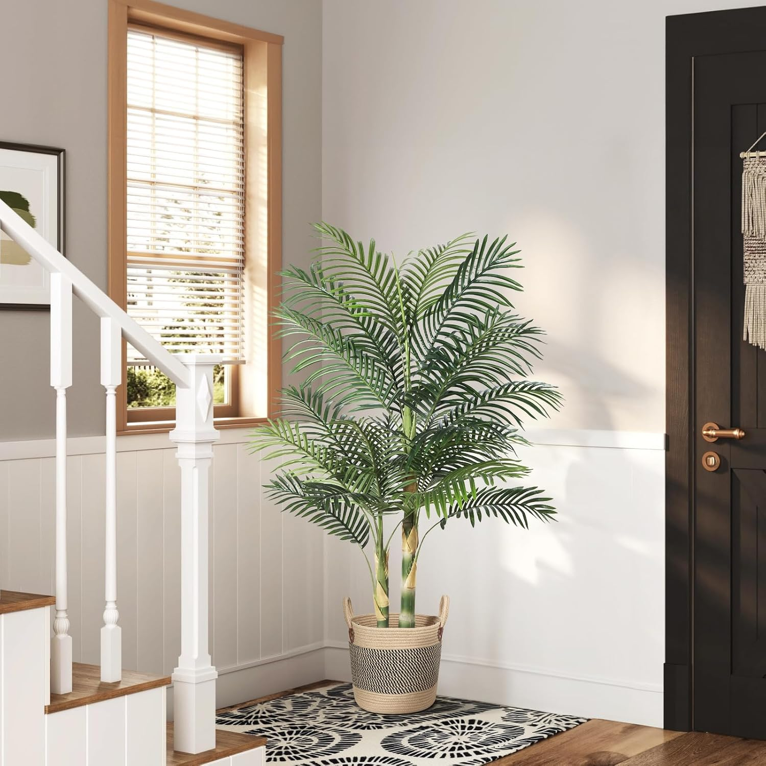 5ft Green Artificial Golden Cane Palm Tree with Black Pot