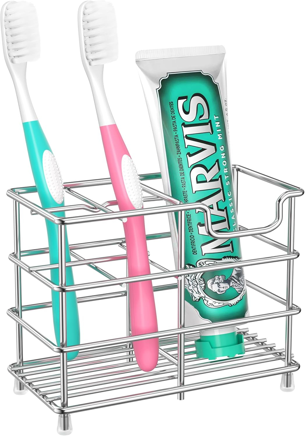 Small bathroom toothbrush holder, 5 compartments silver