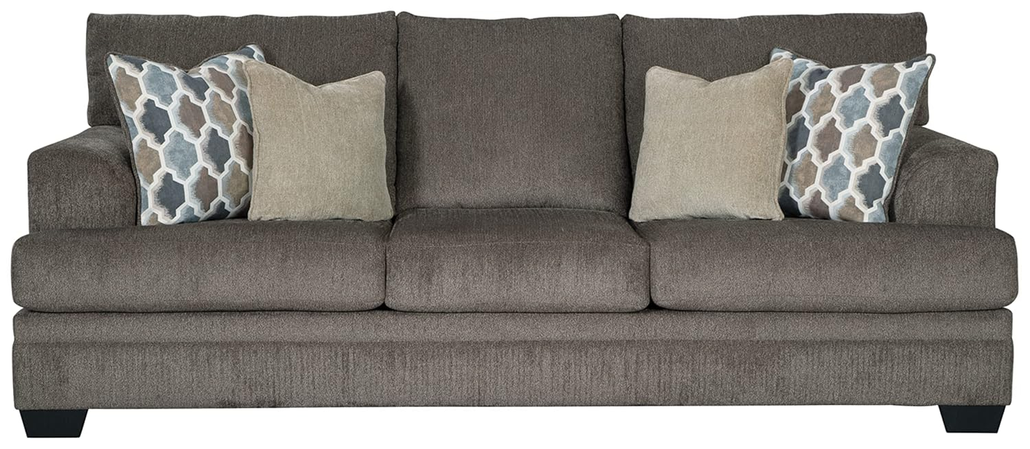 Contemporary 92'' Gray Fabric Queen Sofa with Removable Cushions