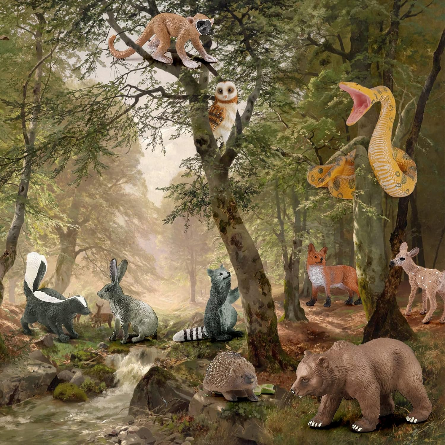 Forest Animal Figure Realistic Playset 10PCS Woodland Animal Figurines Toys Set Cake Toppers School Project Diorama Model Toy for Kids Fox Figurine Deer Figurine