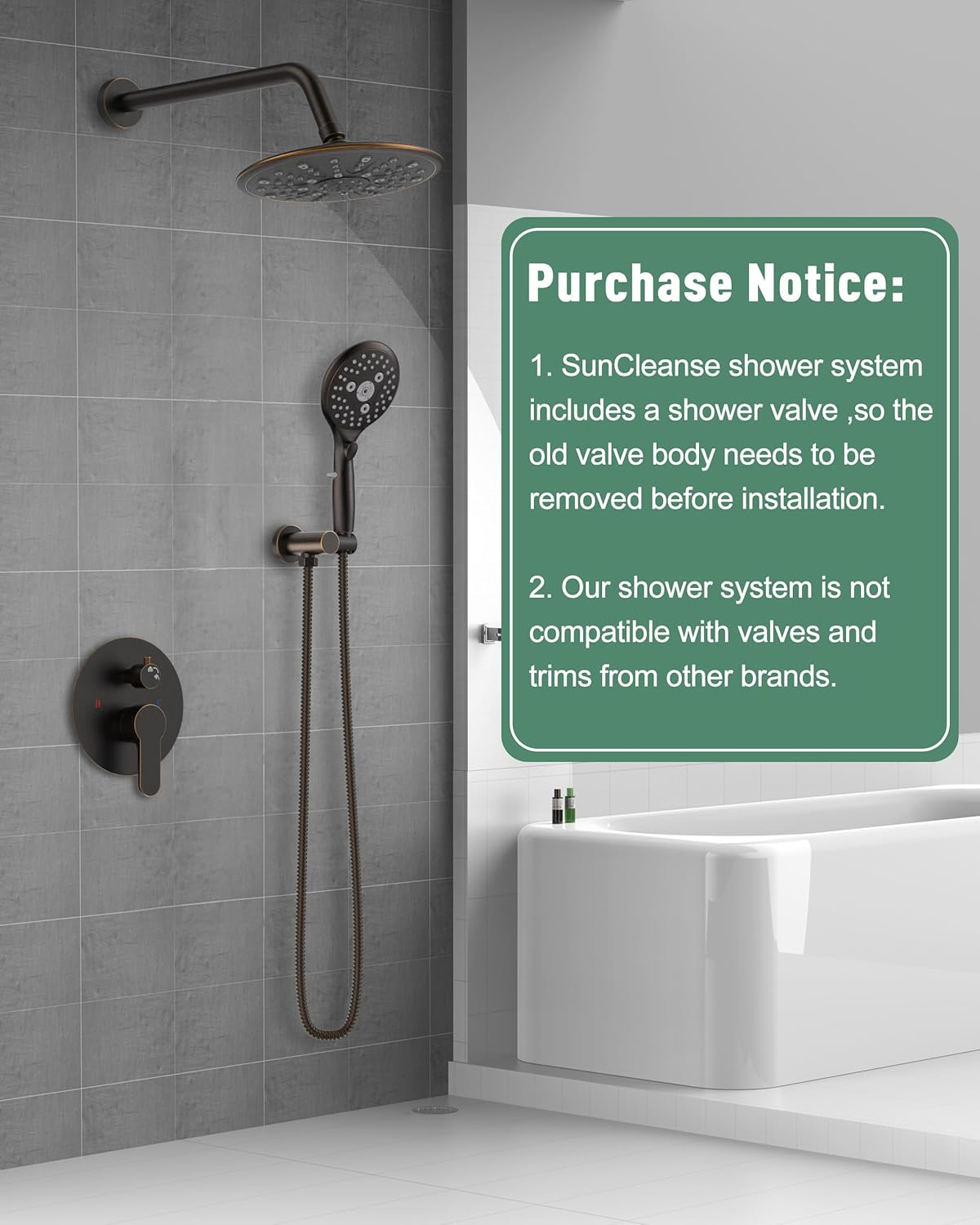SunCleanse Oil Rubbed Bronze Shower System, Shower Faucet Sets Complete with Rain Shower Head and 7-Settings Handheld Shower Spray, Included Rough in Valve and Trim Kit