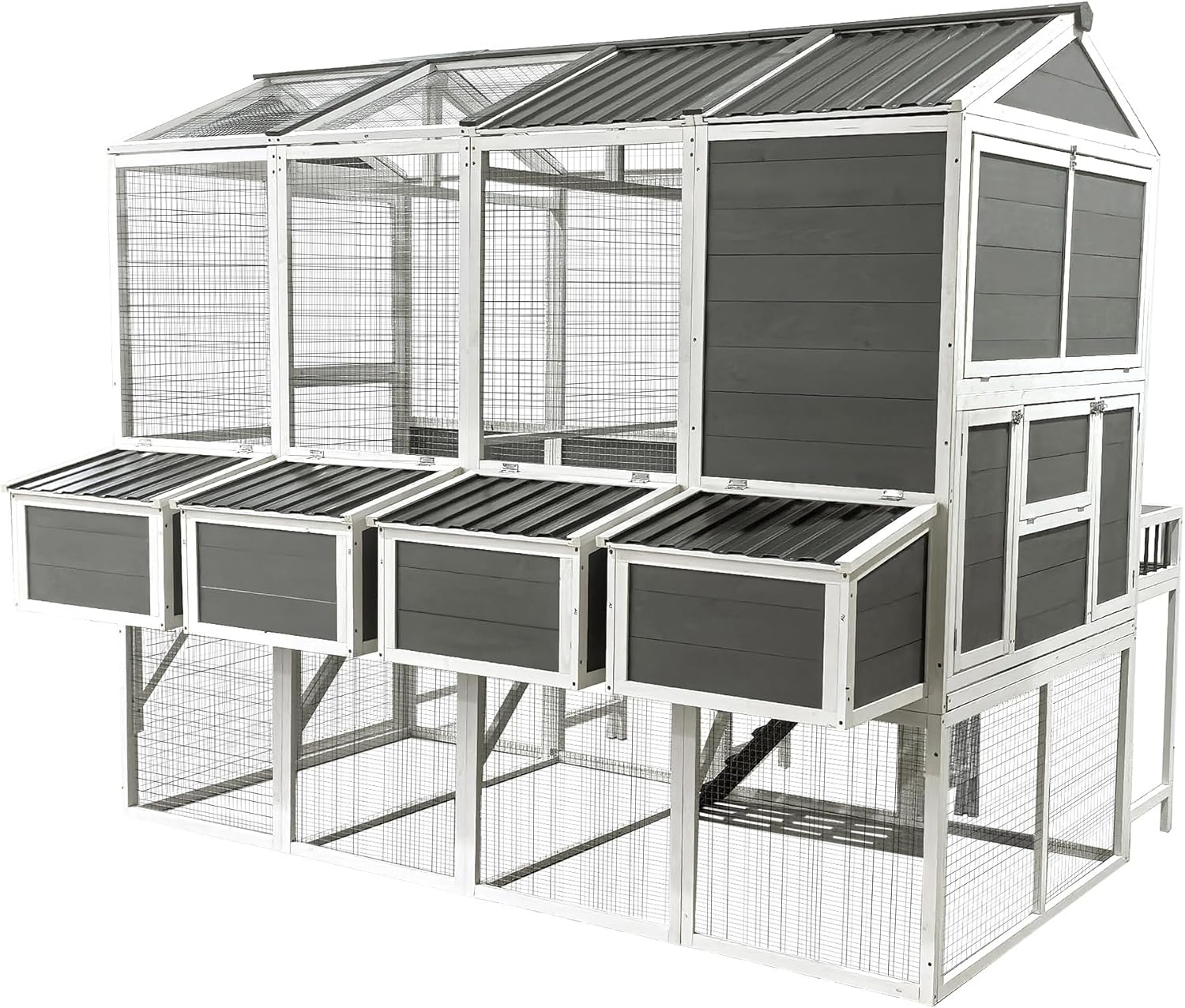 59" Large Chicken Coop for 4-6 Chickens, Wooden Hen House with Large Nesting Boxes, Outdoor Poultry Cage Rabbit Cage with Ramps & Ventilation Window, 59''L*33.5''W*38.6''H