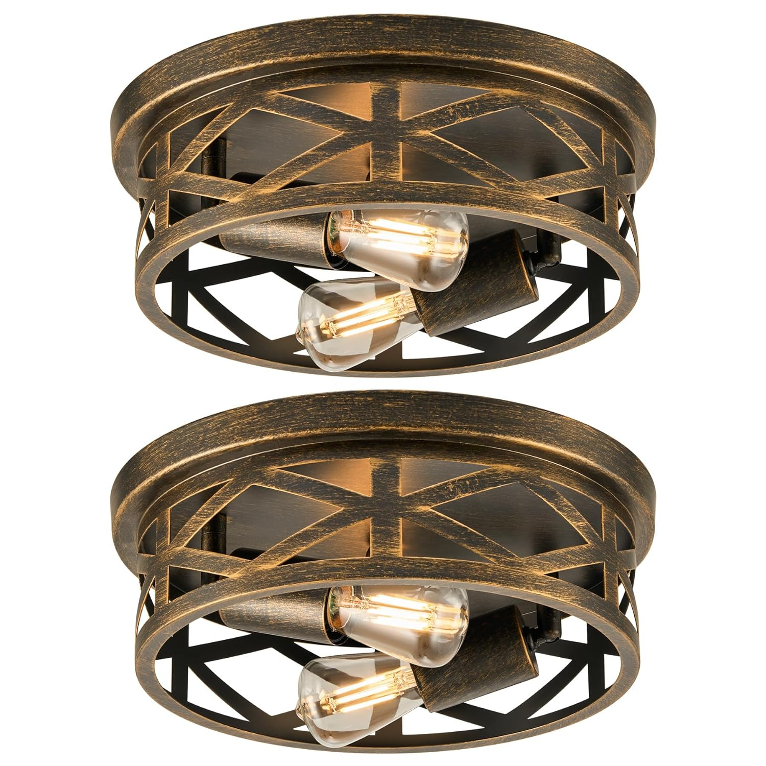 VONLUCE Flush Mount Ceiling Lights, 2-Light Hallway Ceiling Lighting Fixtures, 11 inch Farmhouse Metal Cage Ceiling Lights for Entryway Kitchen, Adjustable Lamp Holders, ETL, 2 pcs, Oil-Rubbed Bronze