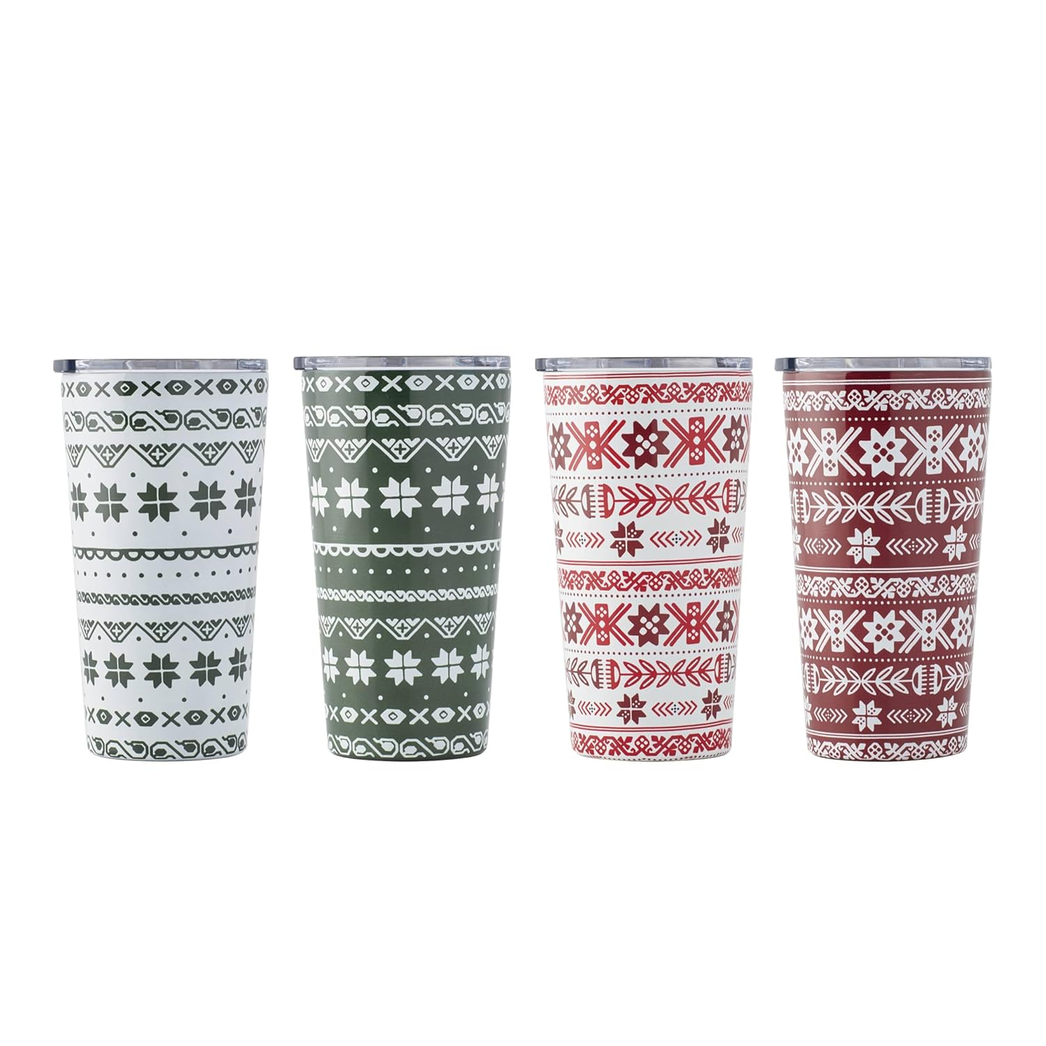 Festive Stainless Steel Highball Tumblers Set of 4 with Lids