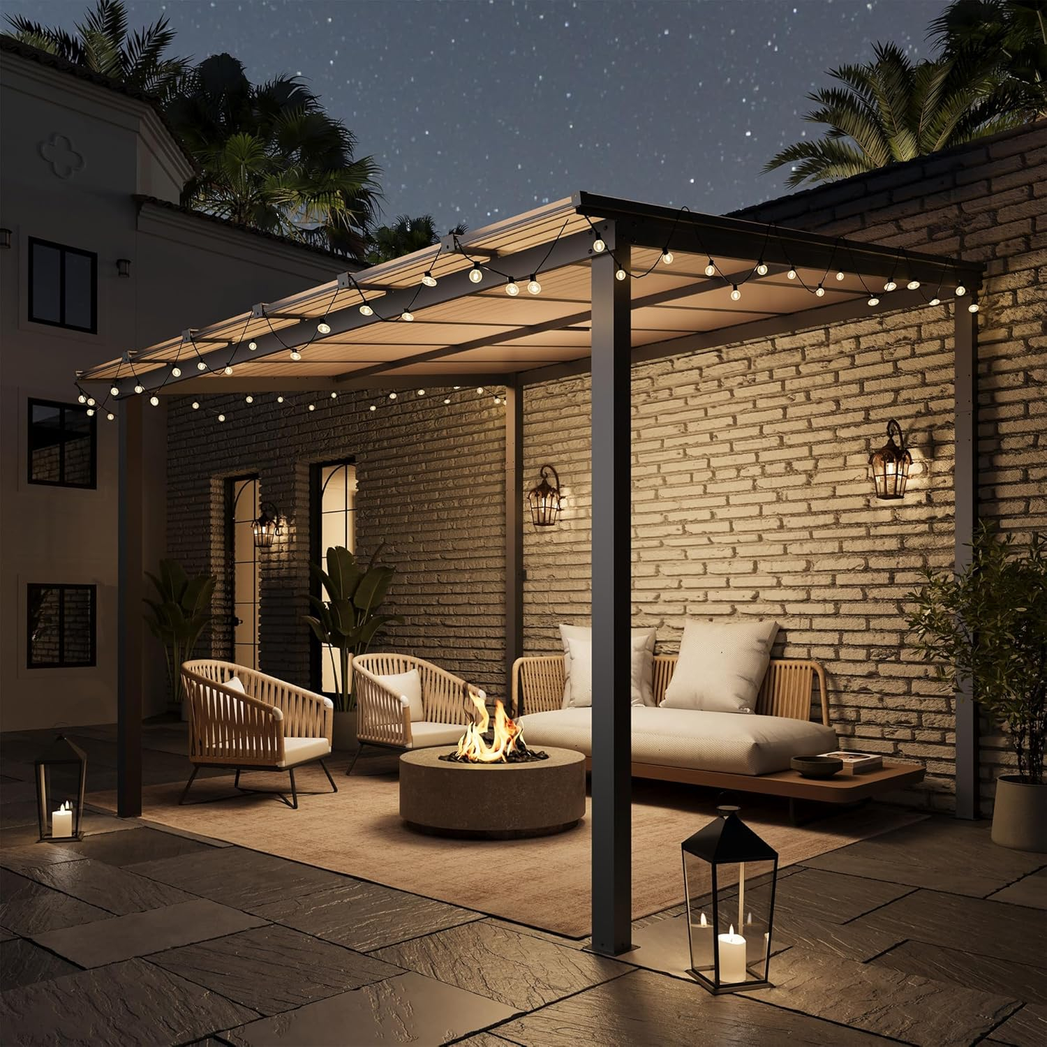 10' x 10' Gazebo, Large Hardtop Wall Mounted Lean to Gazebo for Patio, Aluminum Pergola Awnings for Decks, Patio, Backyard, Porch