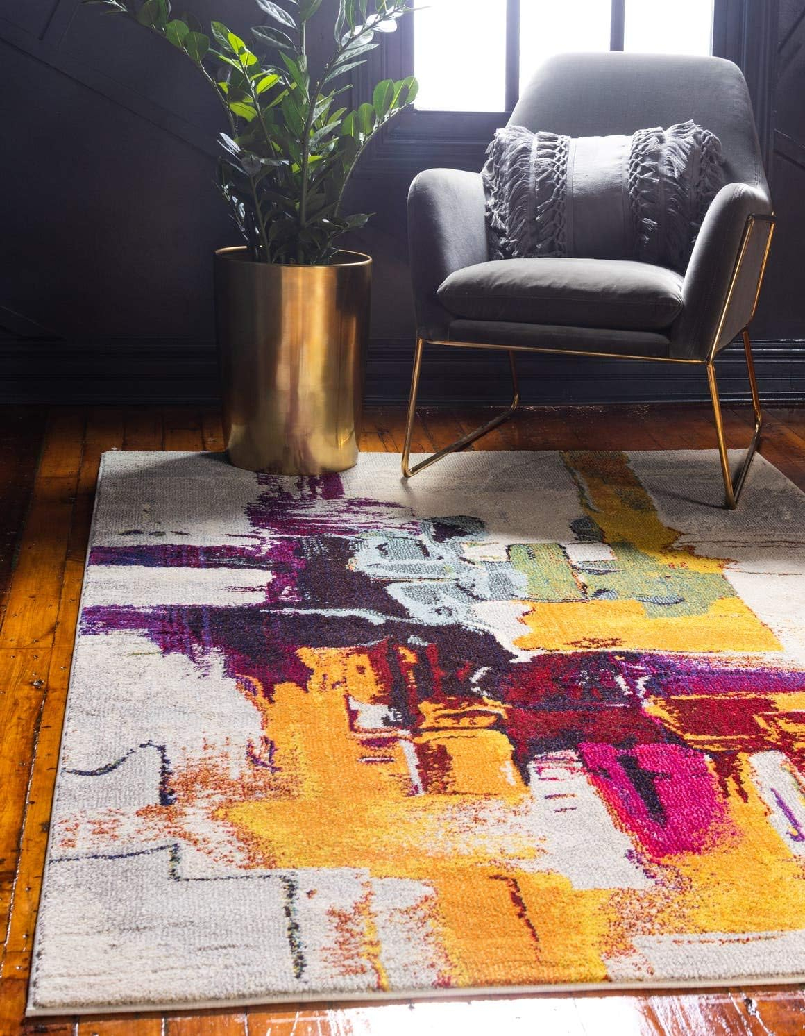 Unique Loom Estrella Collection Bright Colors, Geometric, Abstract, Modern Area Rug, 5 ft x 8 ft, Beige/Yellow