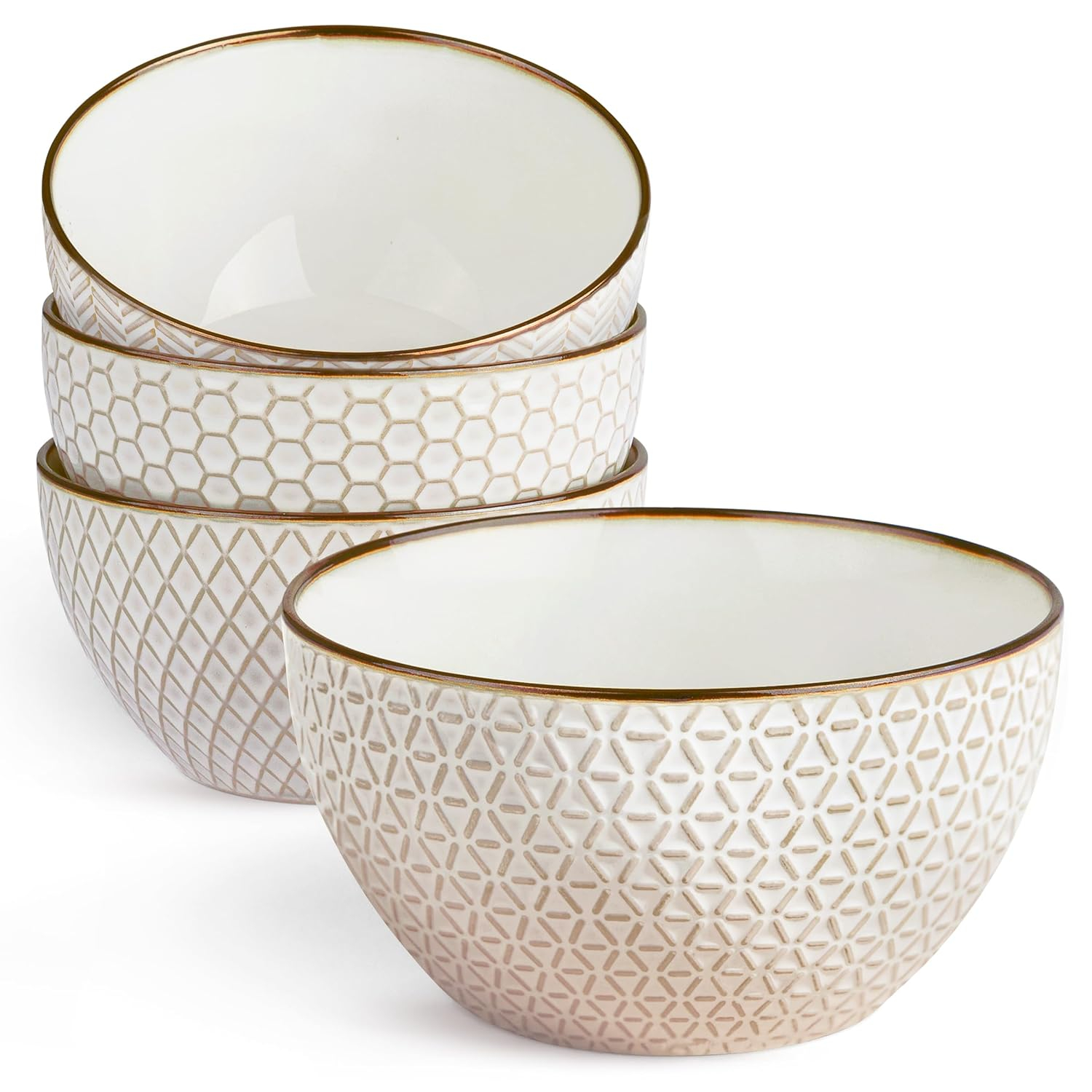 Kook Ceramic Cereal Bowls, 22 oz, Set of 4, Narbonne Collection