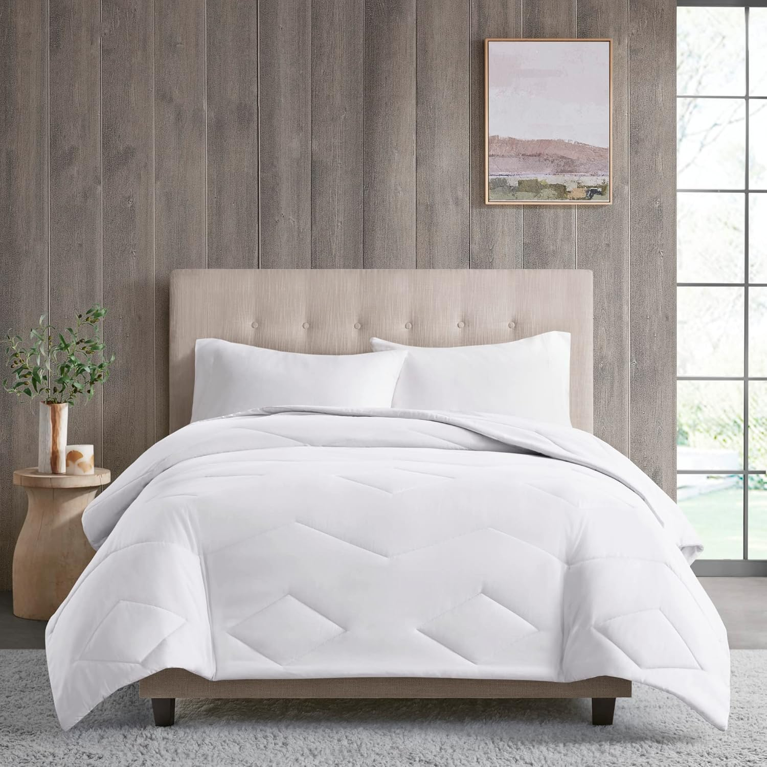 Madison Park Windom Down Alternative Comforter, Premium 3M Scotchgard Moisture Wicking Treatment, Lightweight and Soft Bed Cover For All Season, Diamond Quilt White Full/Queen