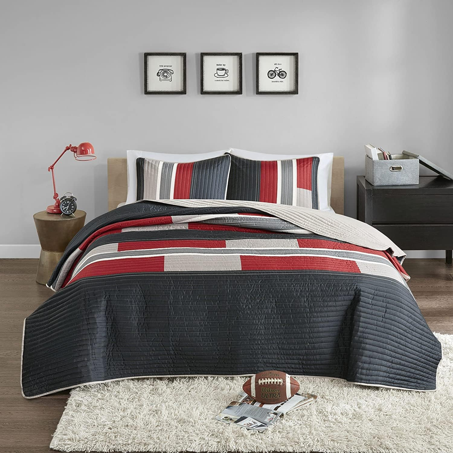 Comfort Spaces Pierre Mini Quilt Set, Twin/Twin XL, Black/Red