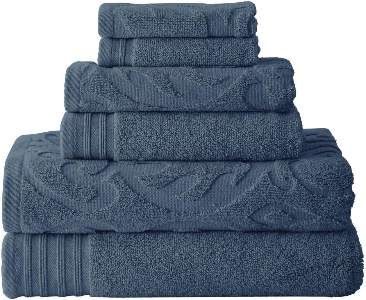 Modern Threads Medallion Jacquard 6-Piece Cotton Adult Bath Towel Set, Denim