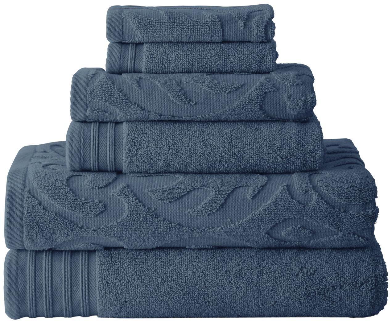 Modern Threads Medallion Jacquard 6-Piece Cotton Adult Bath Towel Set, Denim