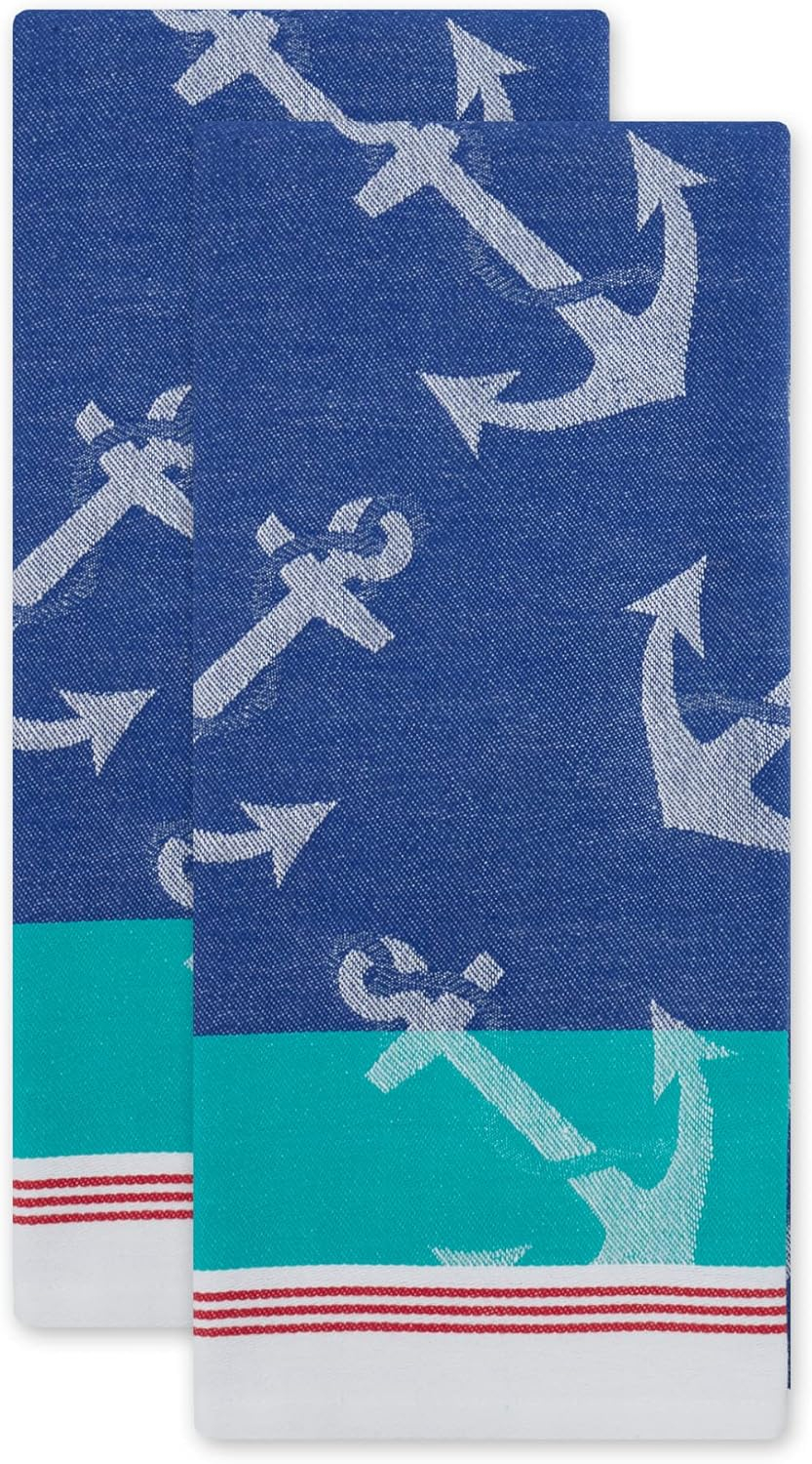 DII Anchor's Away Collection Kitchen, Dishtowel Set, 18x28, Jacquard, 2 Piece