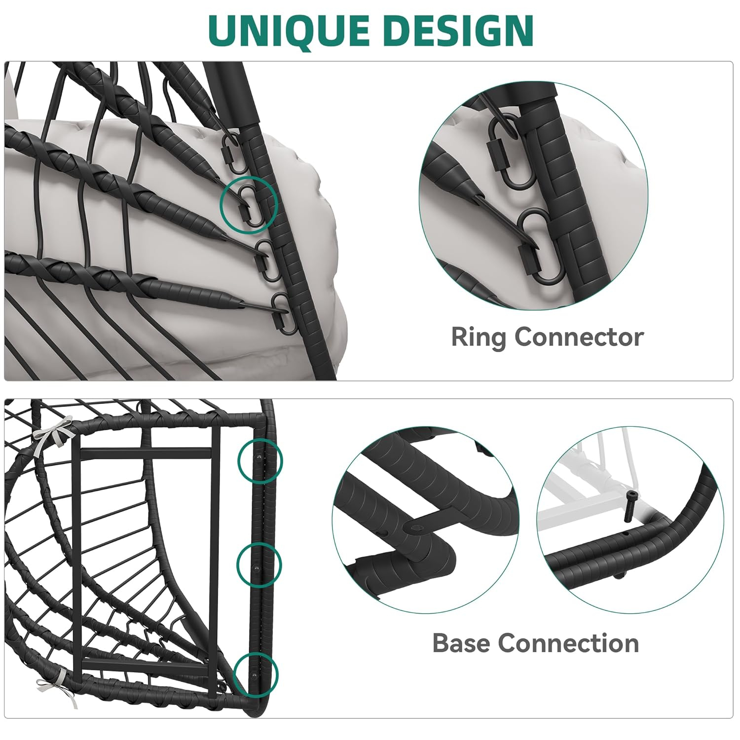 YITAHOME Hanging Egg Chair with Stand, Rattan Wicker Swing Egg Chair with Resistant Cushion, 370lbs Capacity, Foldable Hanging Basket Chair for Porch, Garden, Bedroom, Balcony - Grey