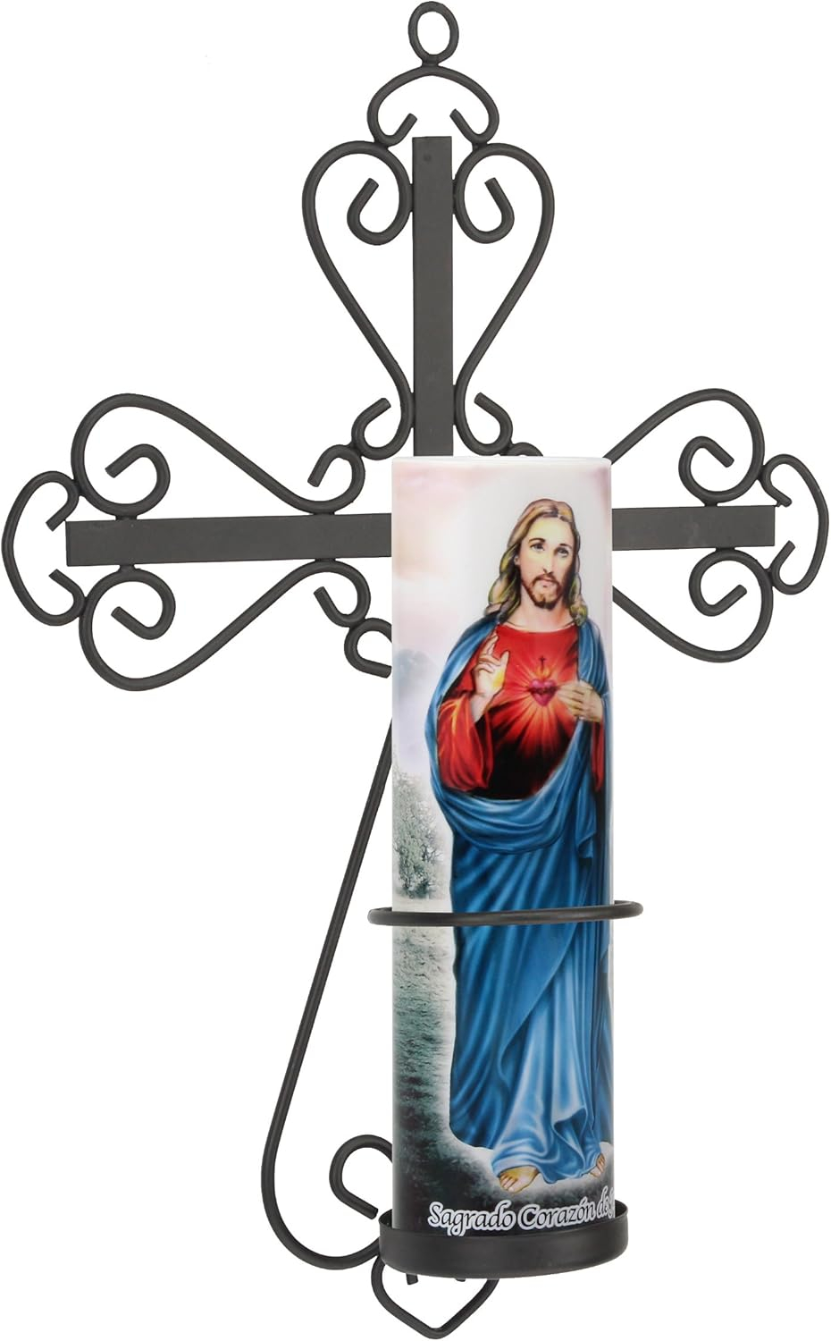 Black Metal Cross Wall Sconce with LED Candle