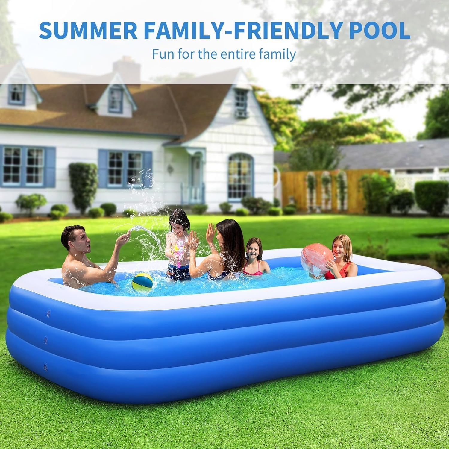 Large Inflatable Swimming Pool with Pump, 130" x 72" x 22" Oversized Thickened Blow Up Pools for Adults and Kids, Large Family Pool for Backyard, Outdoor, and Summer Water Party